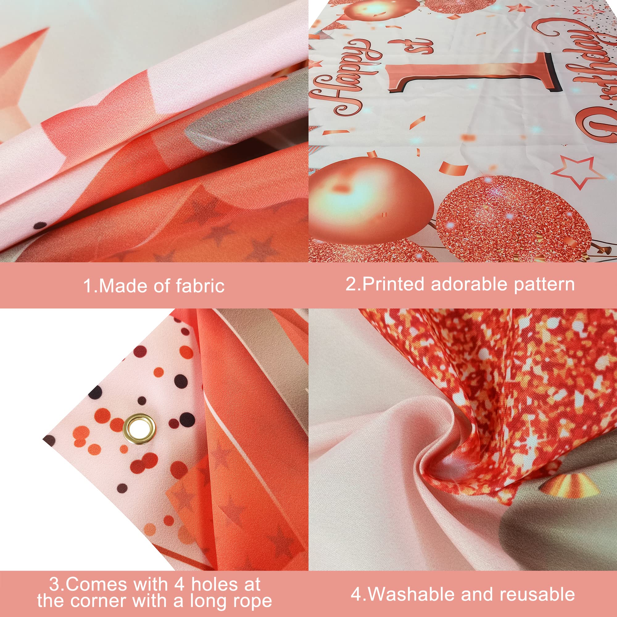 Katchon, Large Happy 1St Birthday Banner   72 X 44 Inch | Rose Gold Happy First Birthday Banner | 1St Birthday Backdrop, Baby Gi