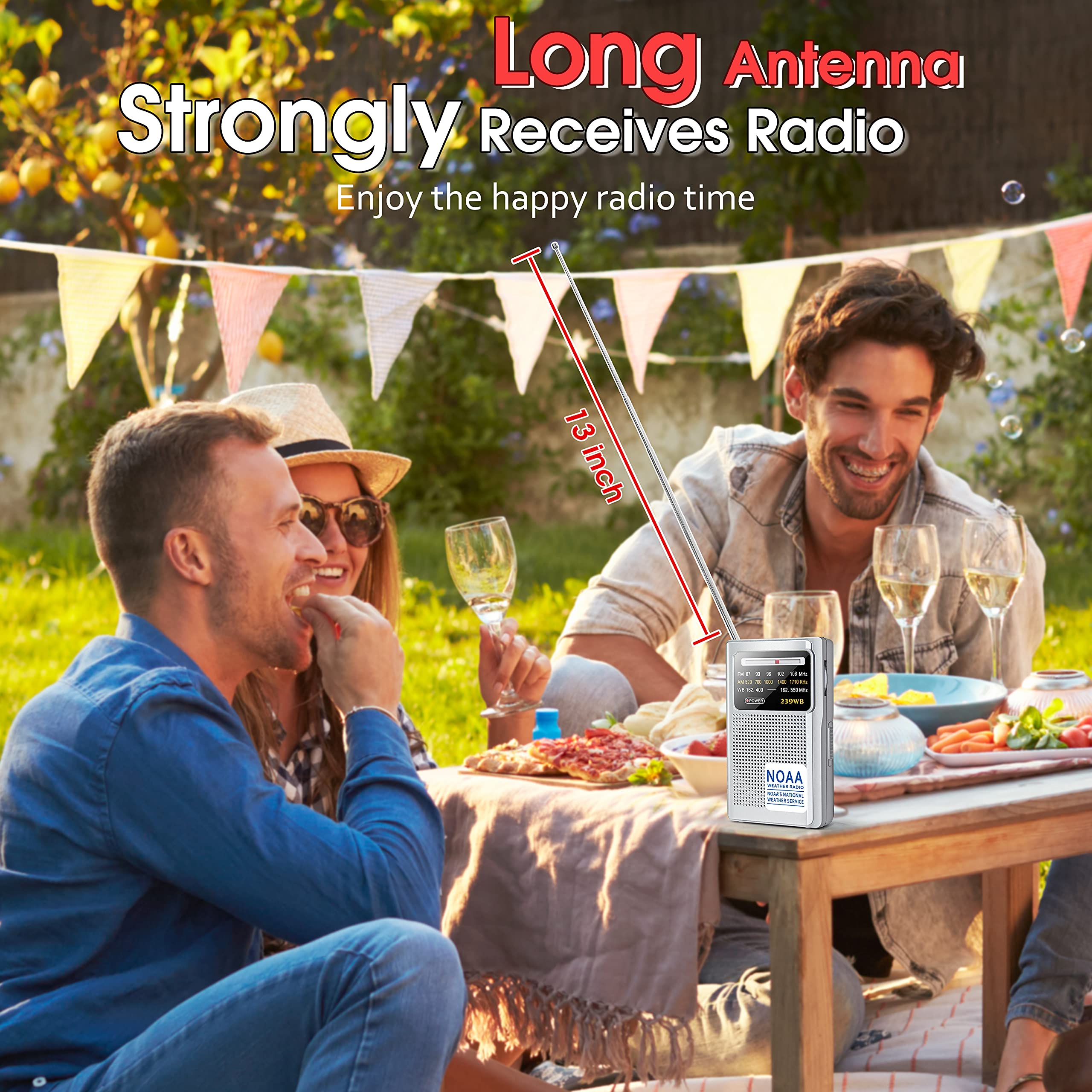 Greadio Noaa Weather Radio, Am/Fm Battery Operated Transistor Portable Radio With Best Reception,Stereo Earphone Jack,Powered By 2 Aa Battery For Emergency,Hurricane,Running, Walking,Home (Silver)