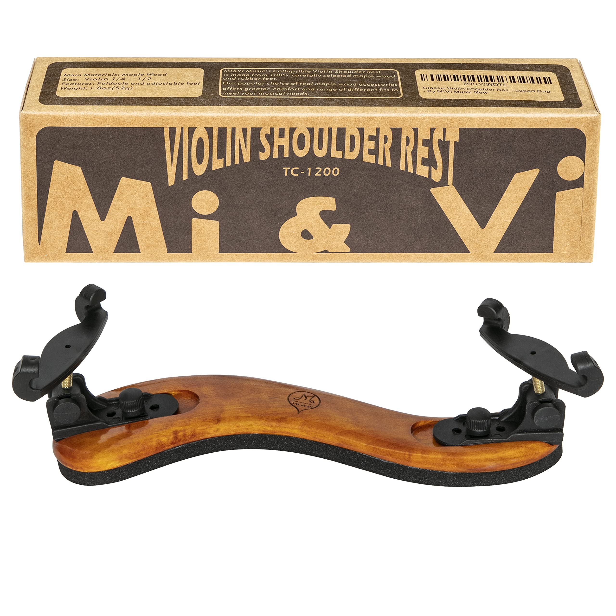Classic Violin Shoulder Rest (Violin 1/2 1/4 & Viola 12'' 11'') With Adjustable Height | Collapsible | Real Maple Wood| Excellen