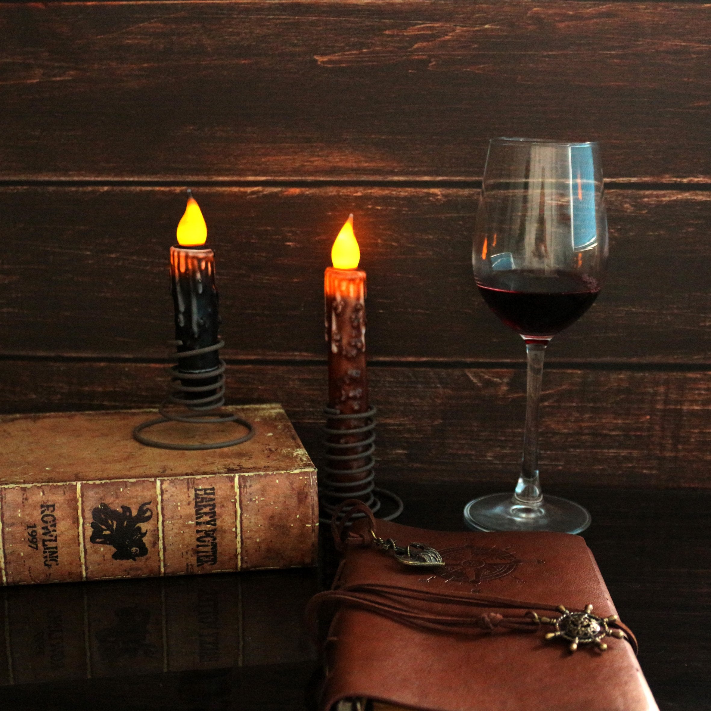 Cvhomedeco. Real Wax Hand Dipped Battery Operated Led Timer Taper Candles Rustic Primitive Flameless Lights D?Or, 4 3/4 Inch, Ma