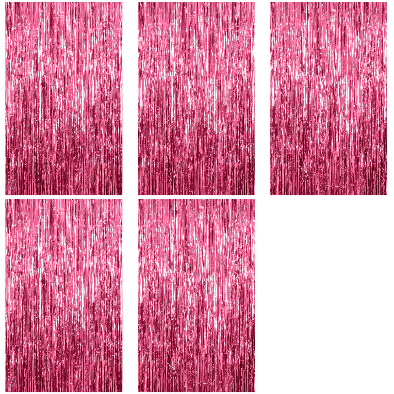 5 Pack Foil Curtain Backdrop Pink Metallic Tinsel Foil Fringe Curtains Photo Booth Props for Birthday Wedding Engagement Baby Sh