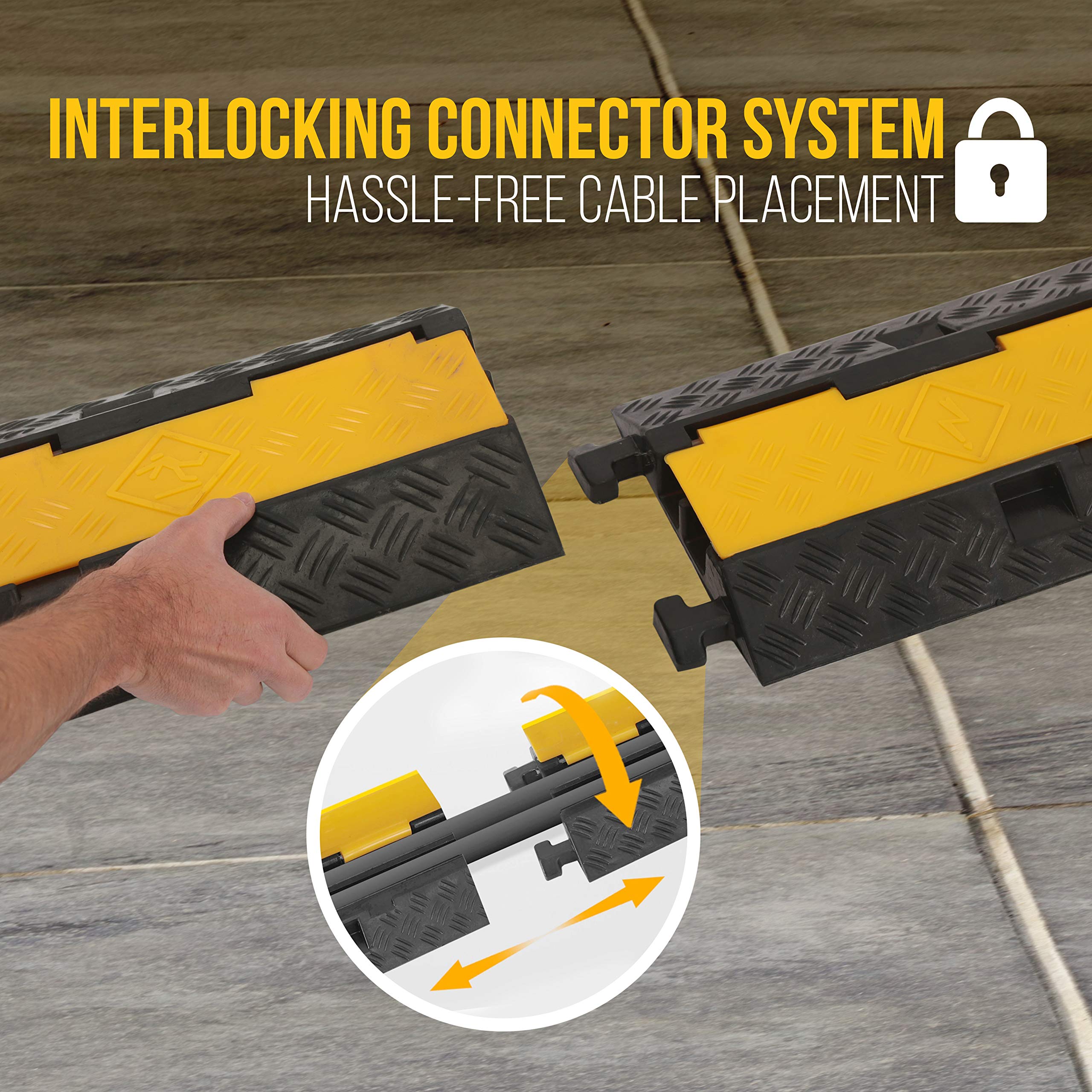 Pyle Durable Cable Ramp Protective Cover   2,000 Lbs Max Heavy Duty Hose & Cable Track Protector W/ Flip Open Top Cover & 2 Chan