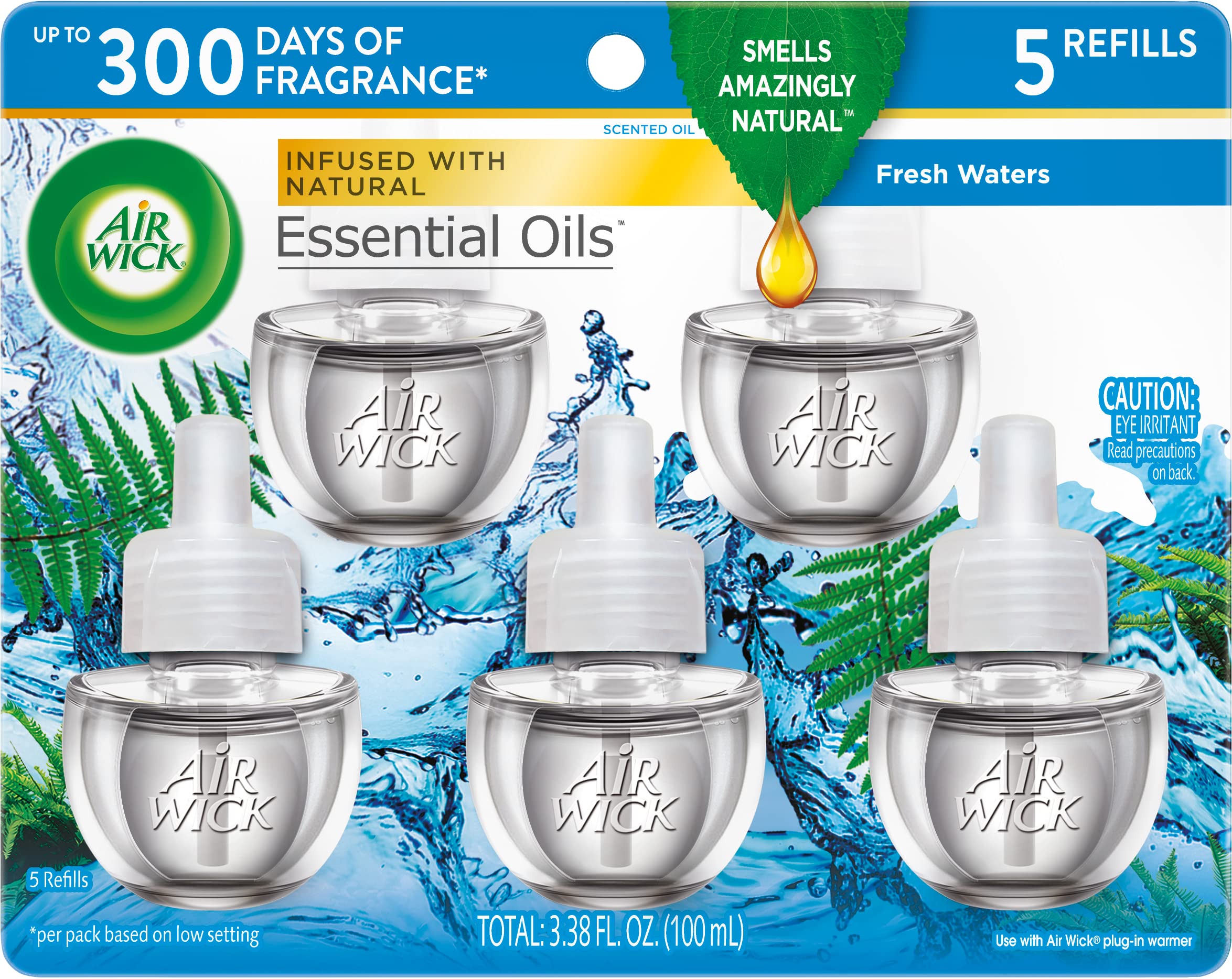 Air Wick Scented Oil Refill, 5Ct, Fresh Waters, Air Freshener, Essential Oils