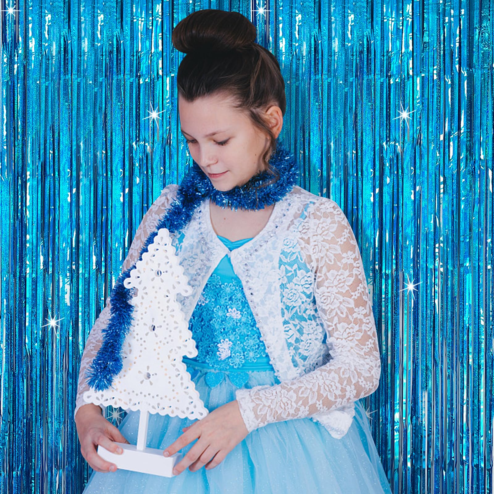 Tinsel Curtain Party Backdrop Blue Birthday Party Decorations 10 Packs Glitter Foil Fringe Curtain Party Decor Streamers Photo B