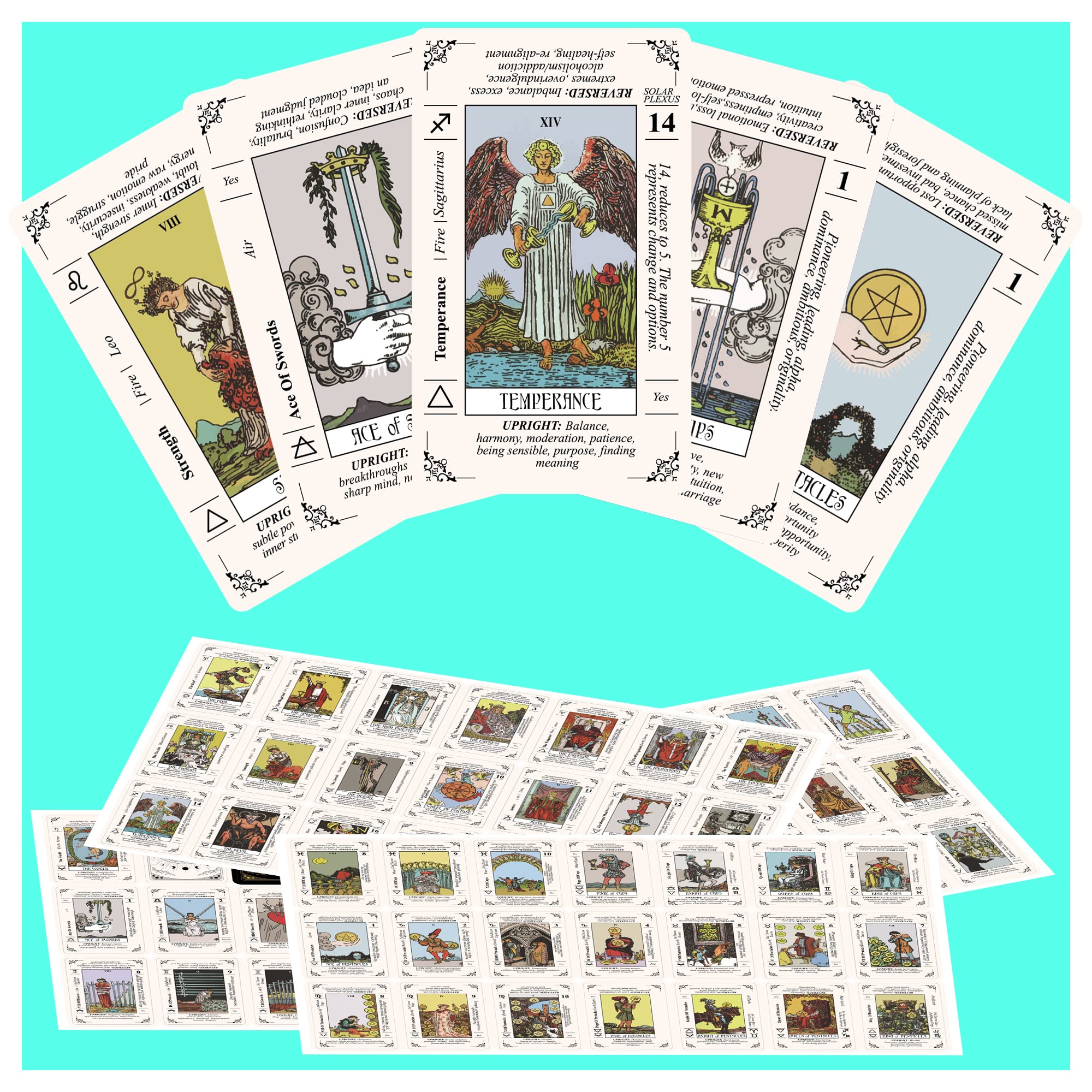 440 Pcs Mini Tarot Stickers,Diy 5 Sets Full Deck Tarot Cards Stickers For Tarot Journal & Planner With Meanings On Them,Vinyl Waterproof Stickers For Laptop Hydro Flask Water Bottle