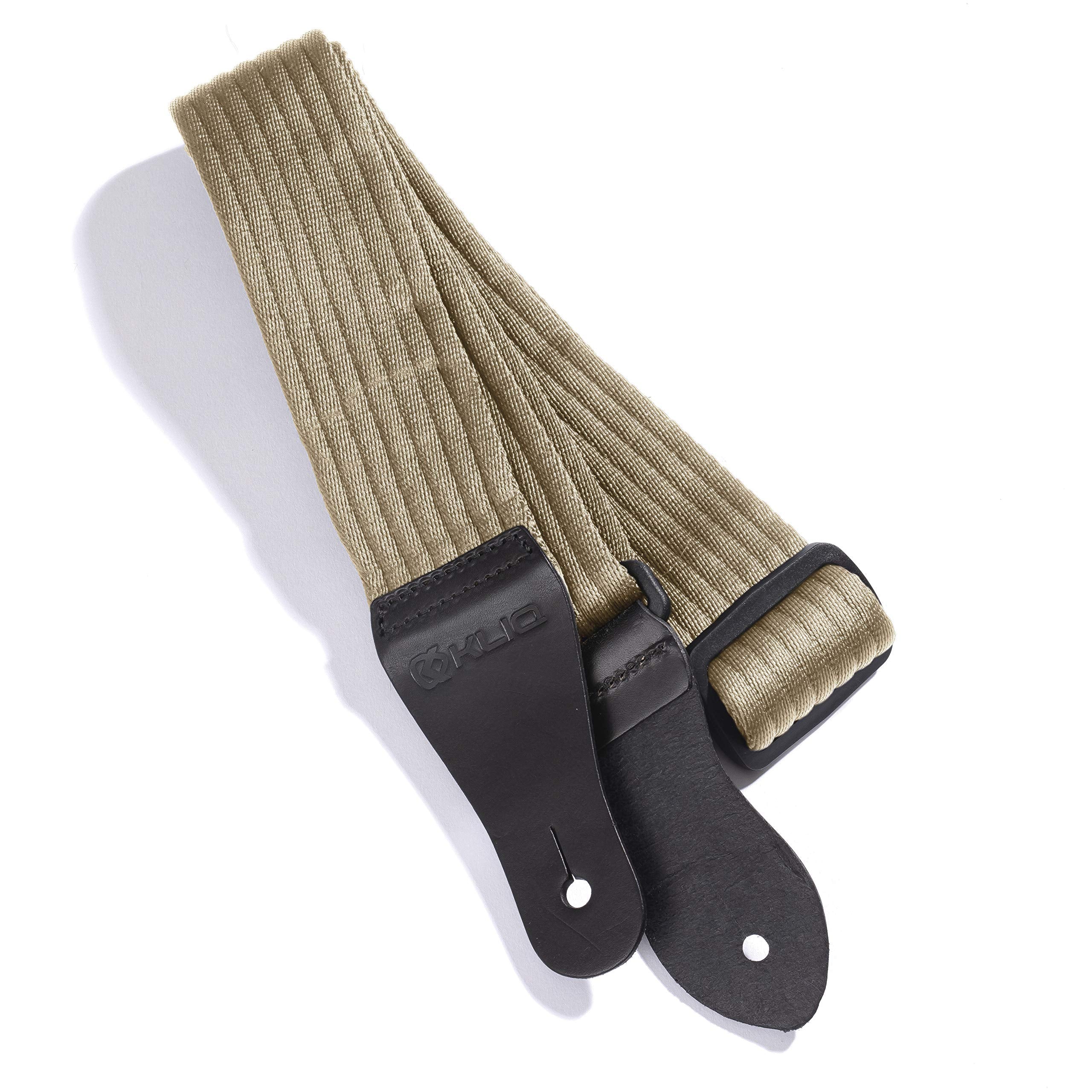 Kliq Vintage Woven Guitar Strap For Acoustic And Electric Guitars (Simple Woven, Tan)
