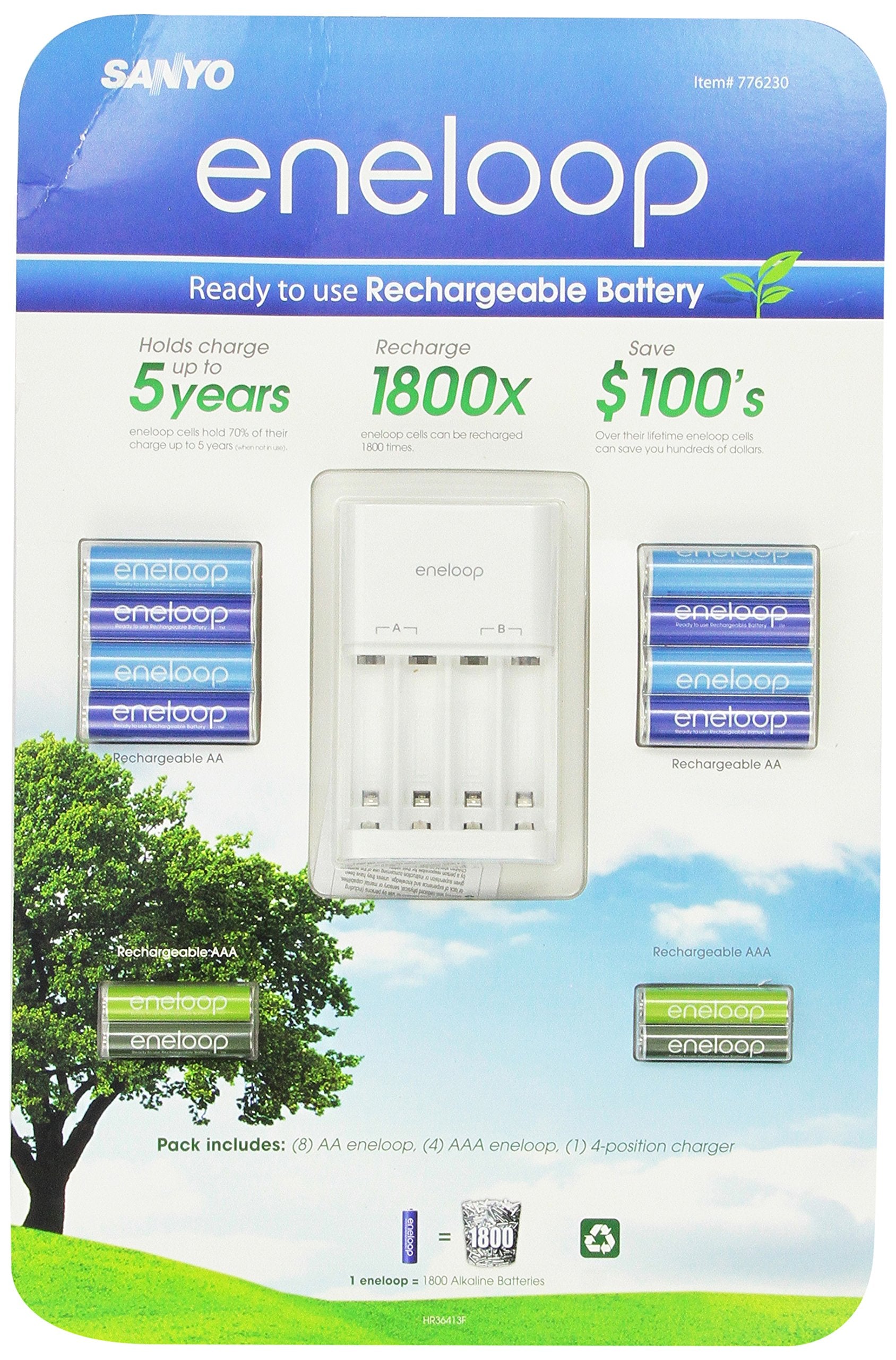 Sanyo Eneloop Ni Mh Charger & Battery Pack (8X Aa, 4X Aaa) (3Rd Gen, 1800X Recharge Cycles)