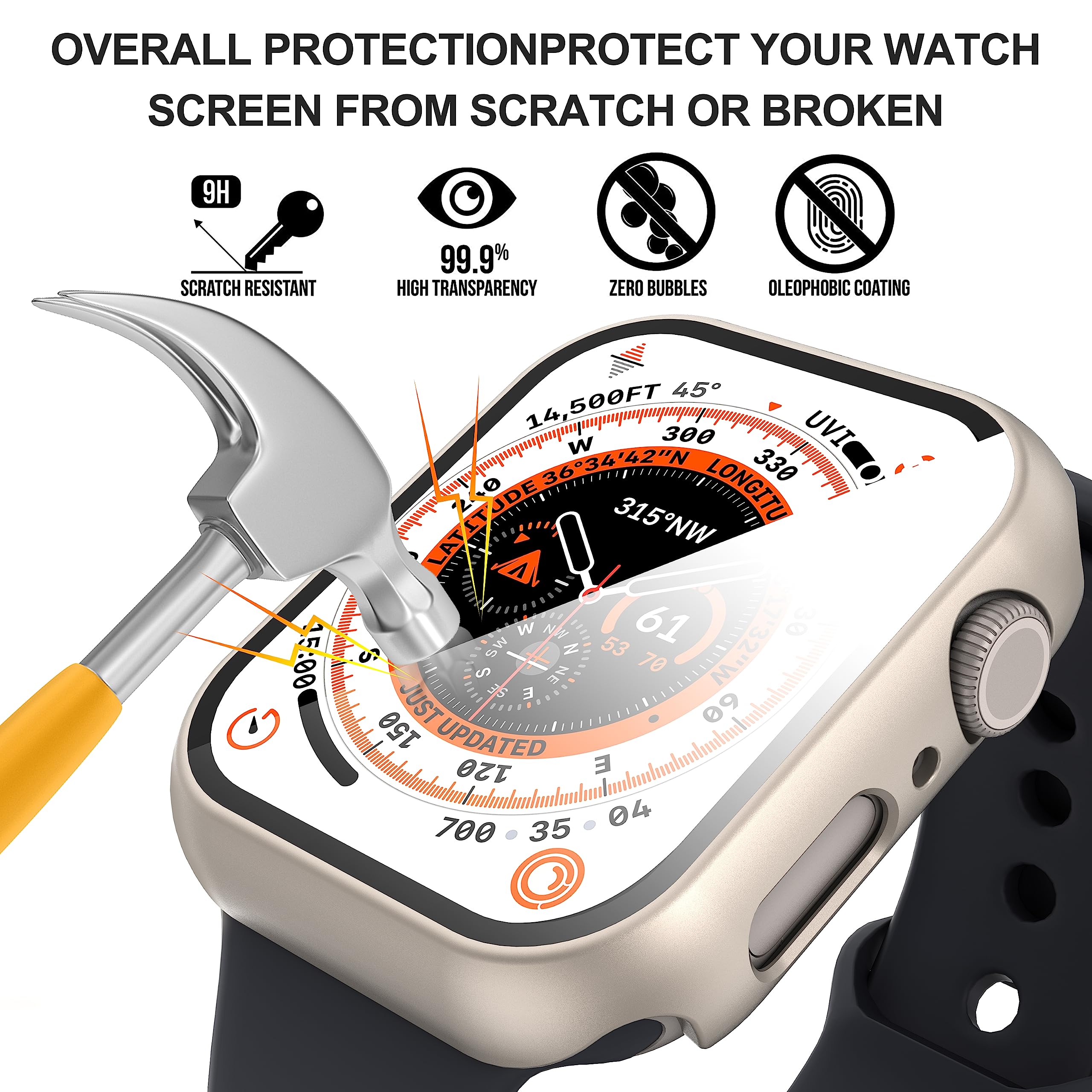 Suoman 2 Pack For Apple Watch Series 8/7/6/5/4/Series Se /Se 2 40Mm All Around Screen Protector Case, Tempered Glass Screen Prot