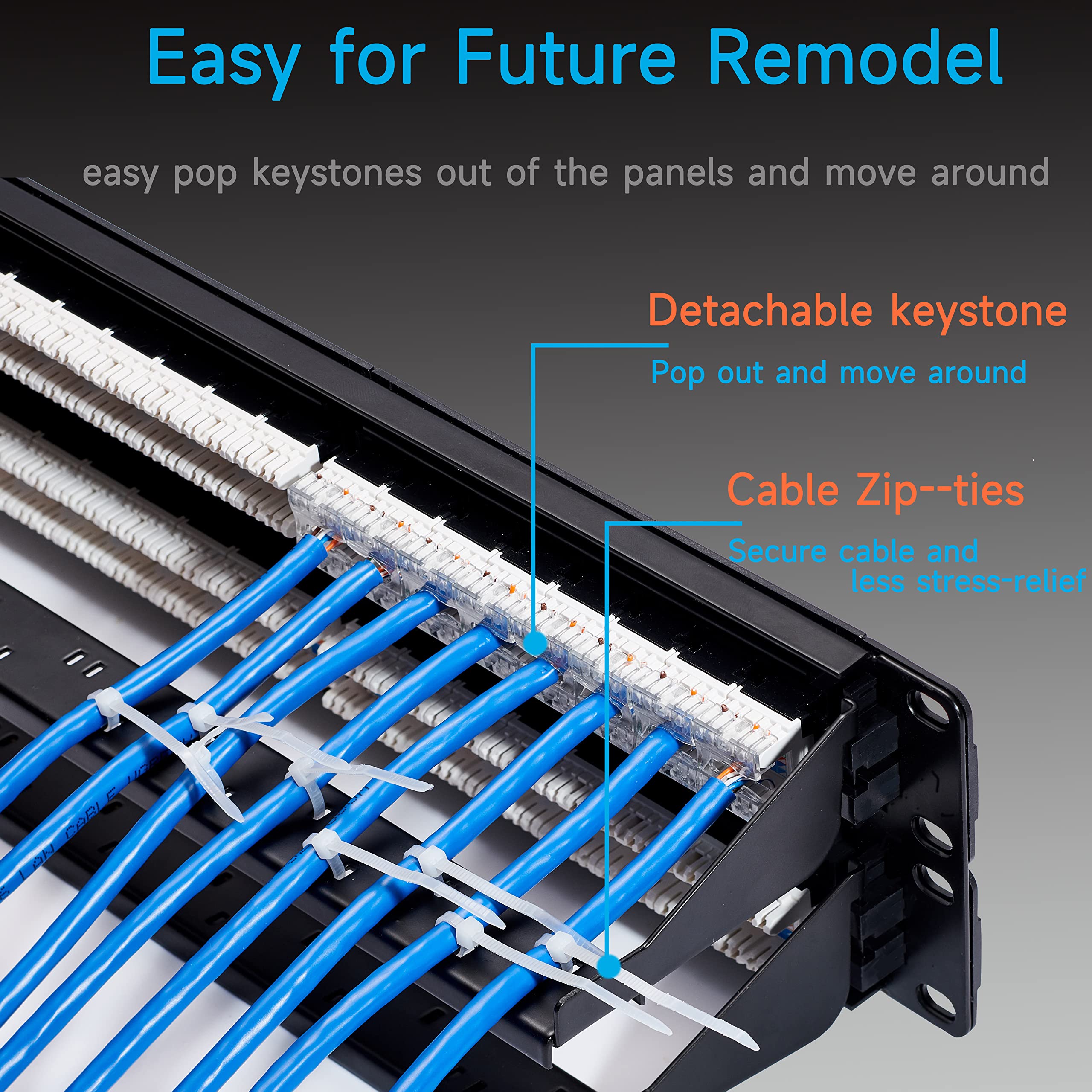 Lysymixs Cat6 Patch Panel 48 Port With Keystone, Rj45 Network Patch Panel 19 Inch, Punch Down Keystone Ethernet Patch Panel With