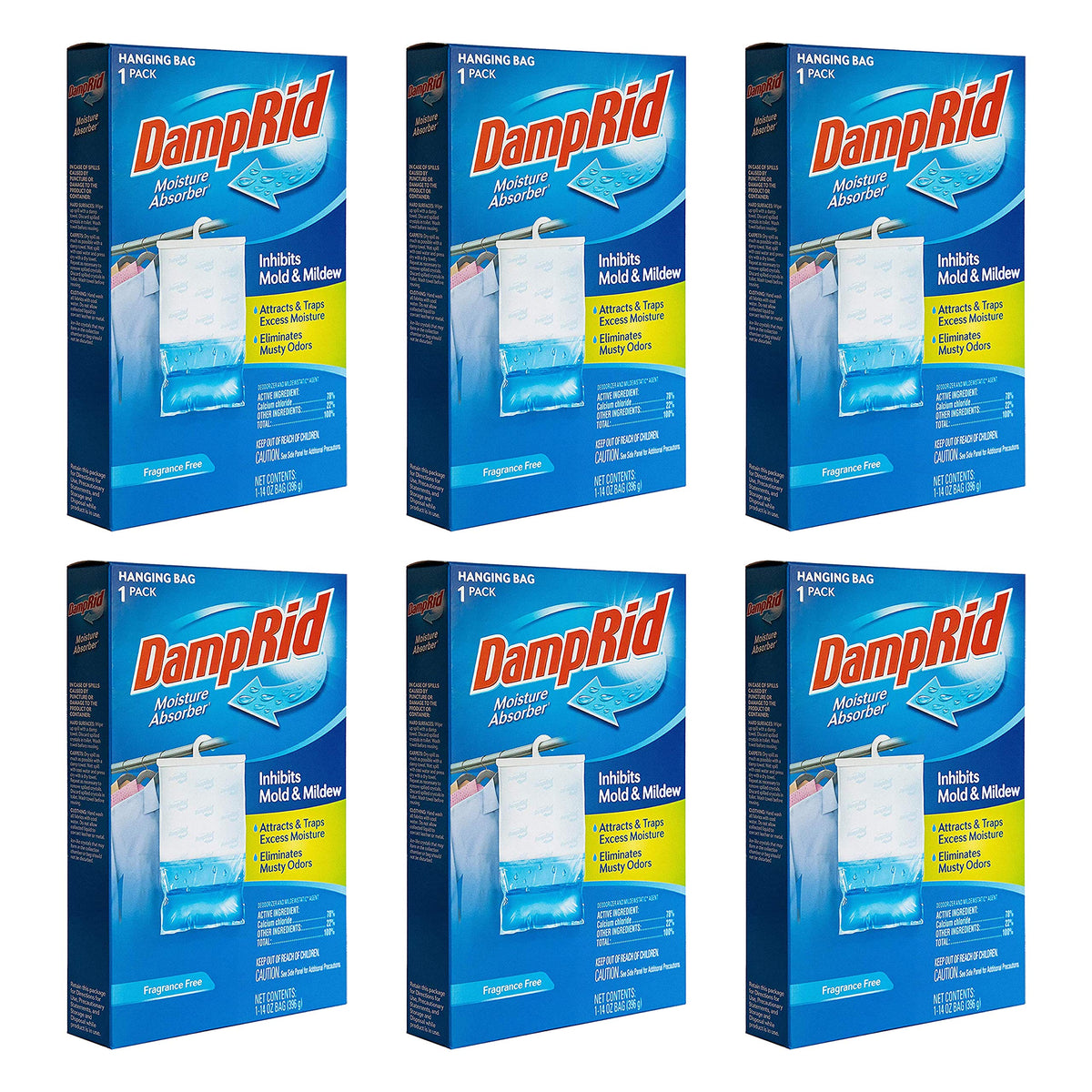 Damprid Fragance Free Hanging Moisture Absorber, 14 Ounce (Pack Of 6)