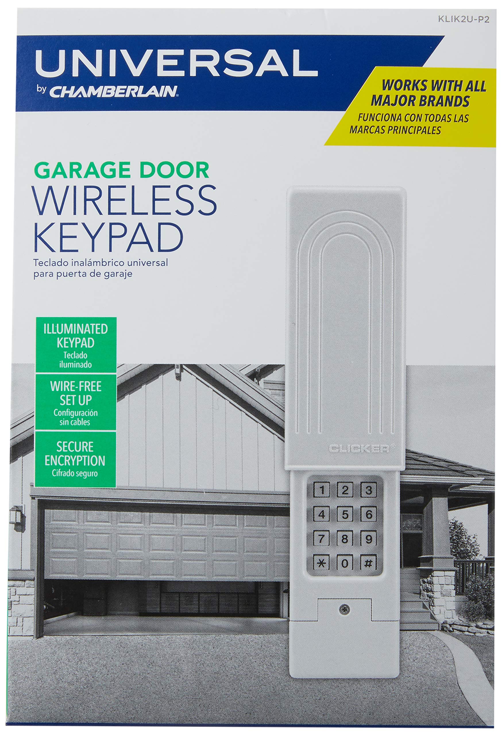 Chamberlain Clicker Keyless Entry Klik2U P2, Works With Chamberlain, Liftmaster, Craftsman, Genie And More, Security +2.0 Compat