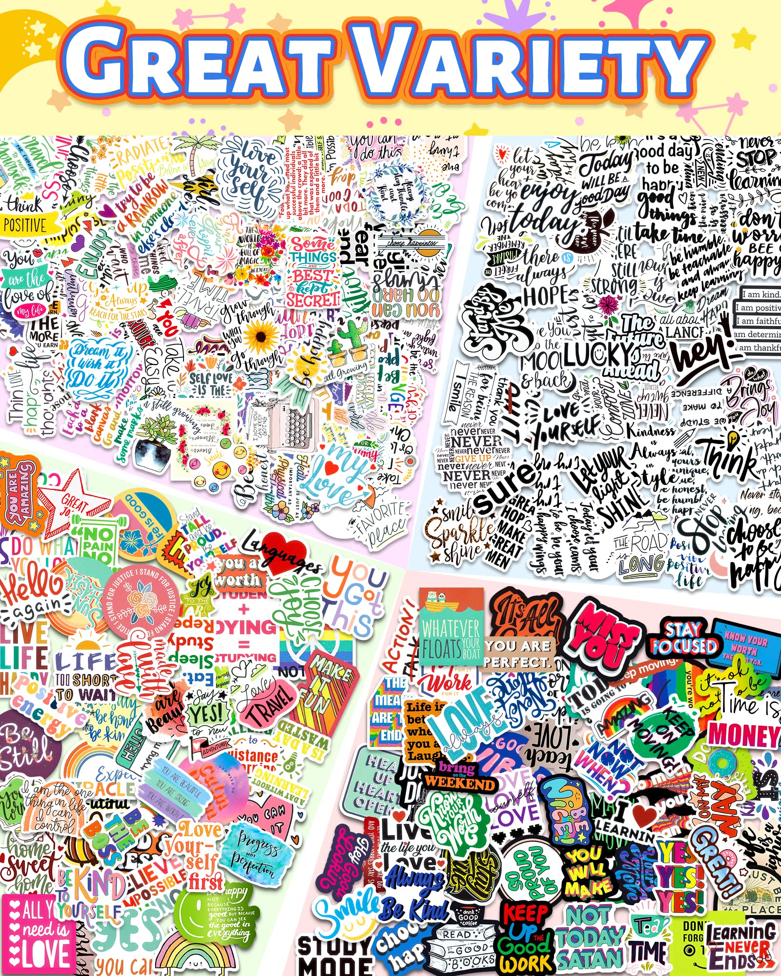 Greingways 300 Pcs Inspirational Stickers For Adults, Motivational Water Bottle Stickers For Teens Kids Teachers, Journaling Scr