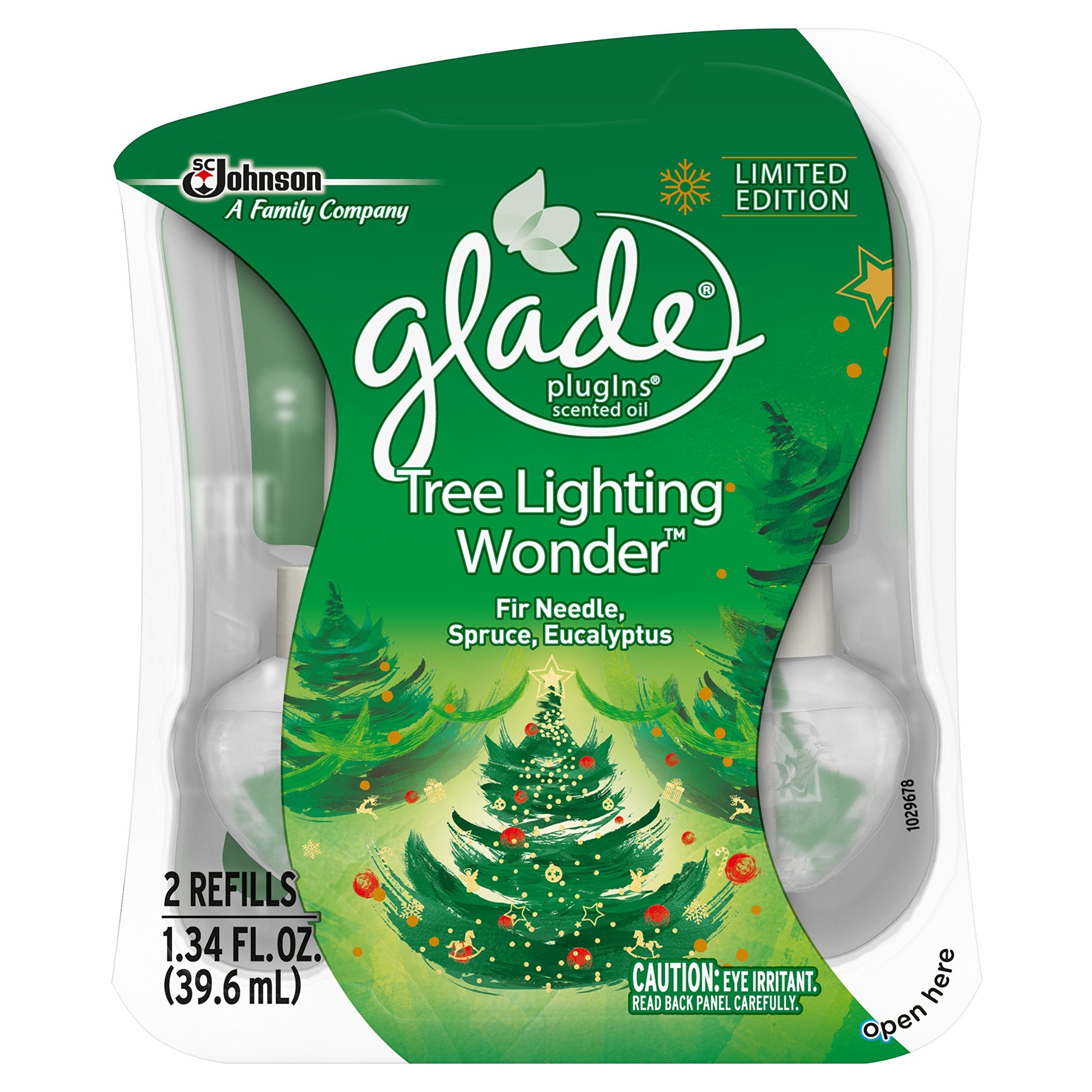 Glade Plugins Scented Oil Air Freshener Refill, Tree Lighting Wonder, 2 Refills, 1.34 Fl Oz