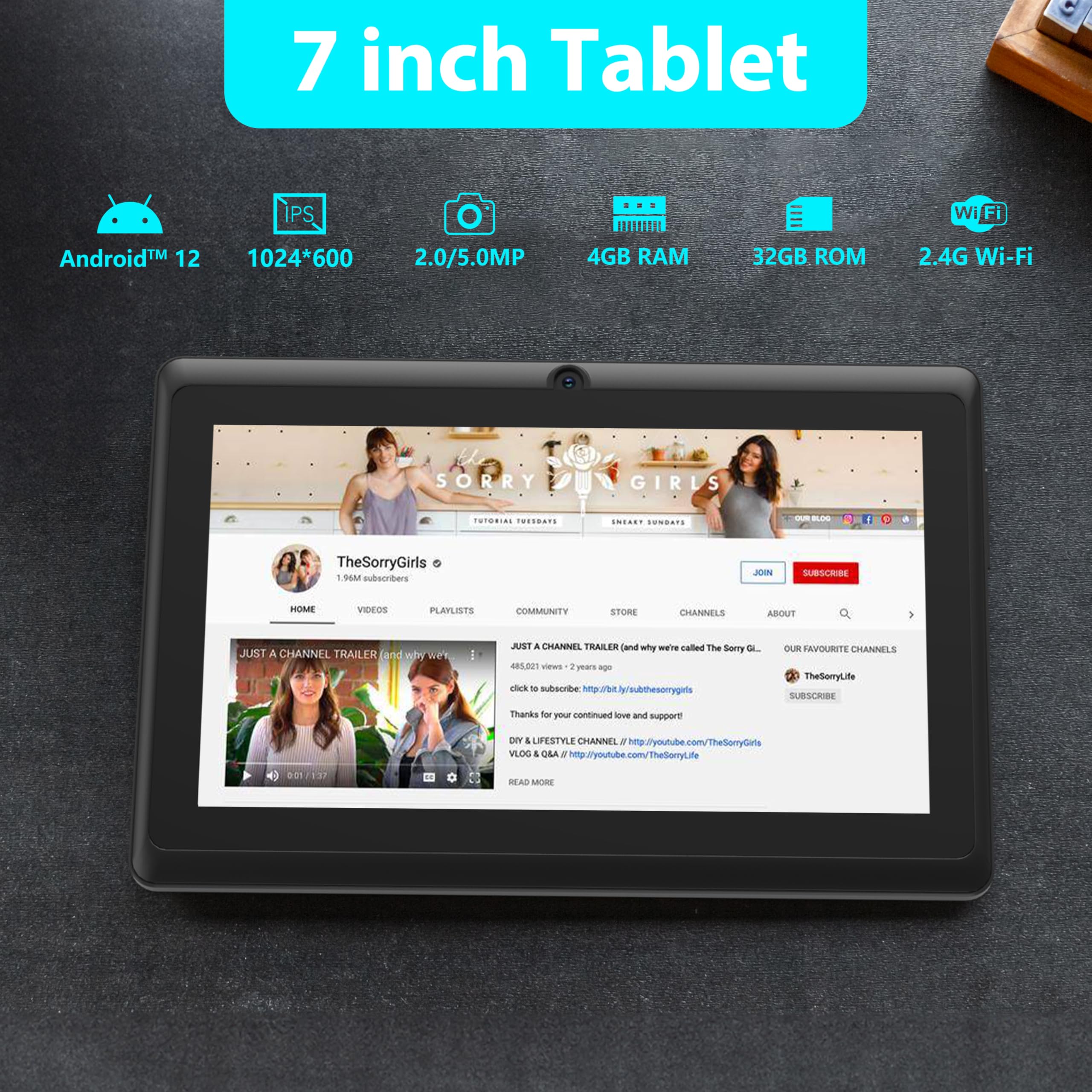 Peicheng Android 12 Tablet 7 Inch, 4Gb Ram 32Gb Rom Tablets, Quad Core 1.5Ghz Processor, Dual Camera,1024 X 600 Ips Hd Display S