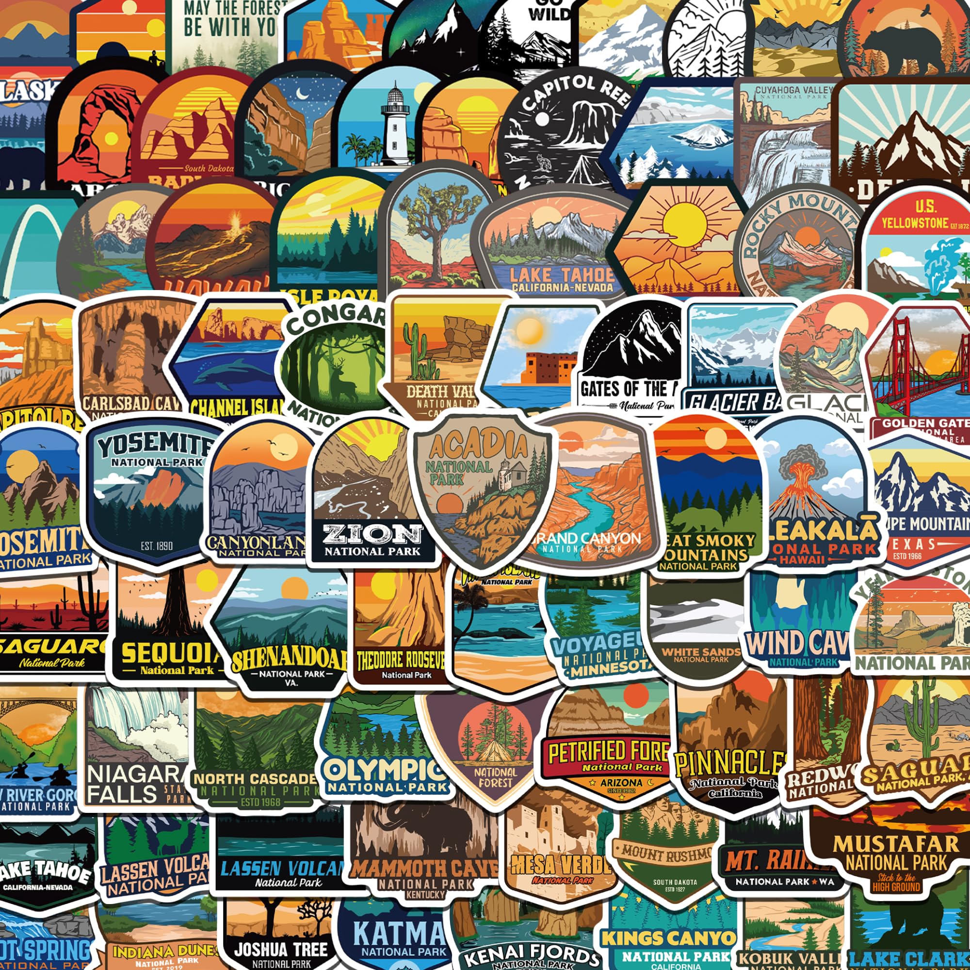 156 Pcs National Parks Sticker Pack, Outdoor Nature Camping Hiking Inspired Waterproof Vinyl Decals For Water Bottles Laptop Car