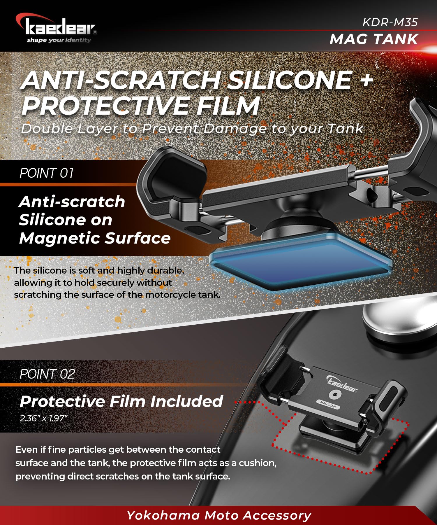 Kaedear Motorcycle Magnetic Phone Holder, Strong Neodymium Magnet, 360 Rotation, Scratch Protection, Aluminum Alloy, Mag Tank Kd