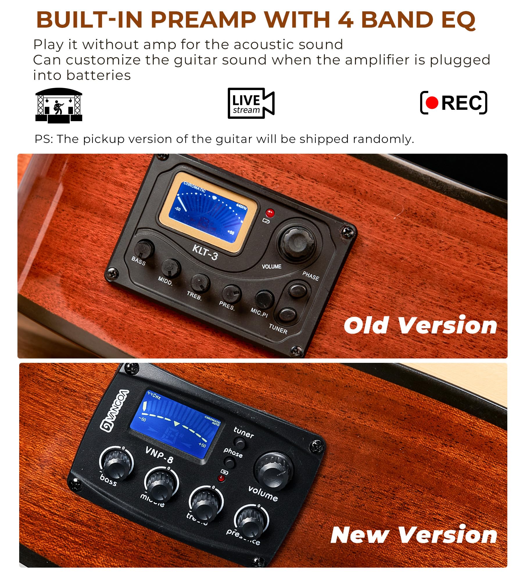 Vangoa Electric Acoustic Guitar Kit For Beginners Adults Full Size Cutaway Acoustic Guitar Bundle Set With Built In Pickups Bag