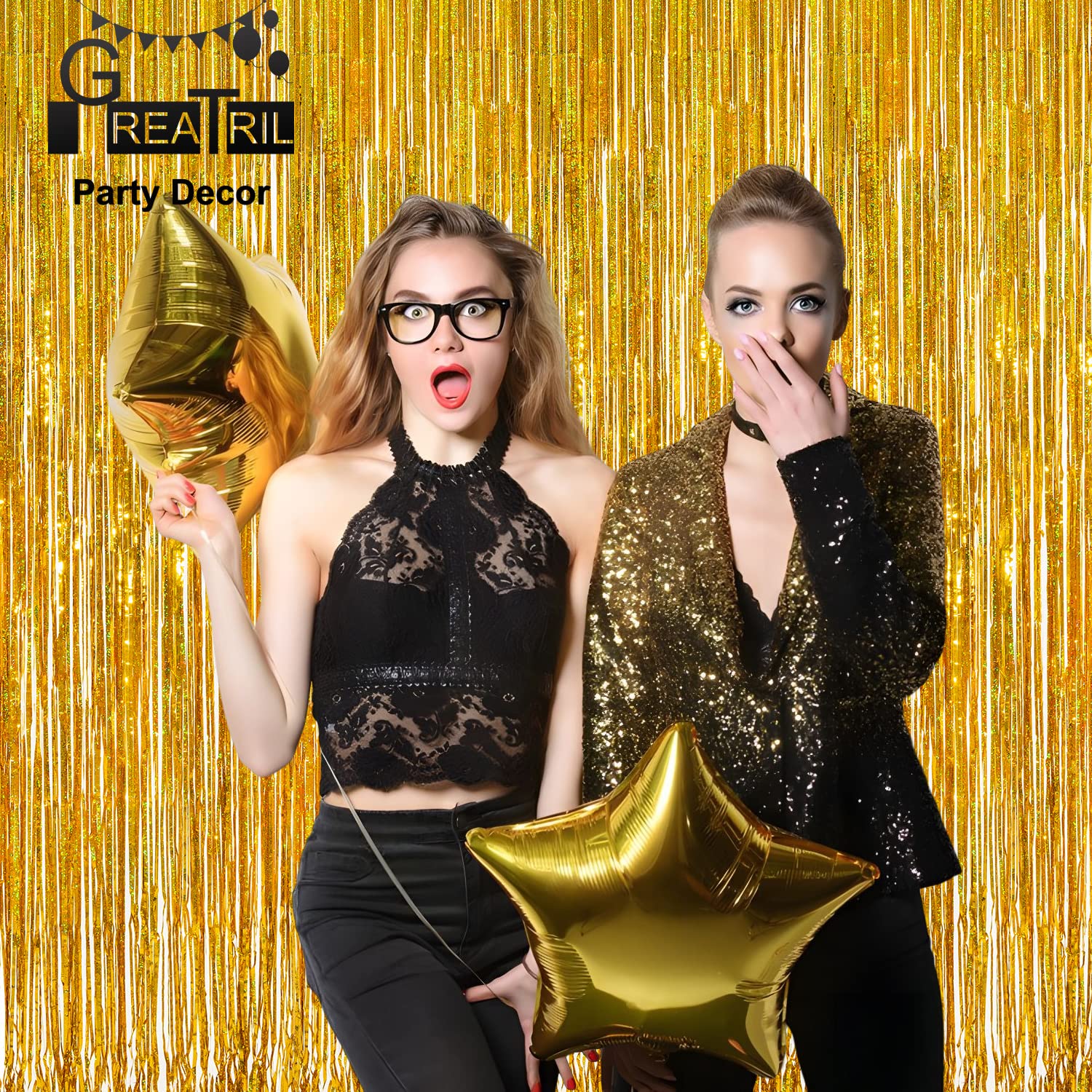 Gold Fringe Curtain Tinsel Backdrop   Greatril Foil Fringe Curtain Party Decor Streamers For Birthday Christmas New Year Graduat