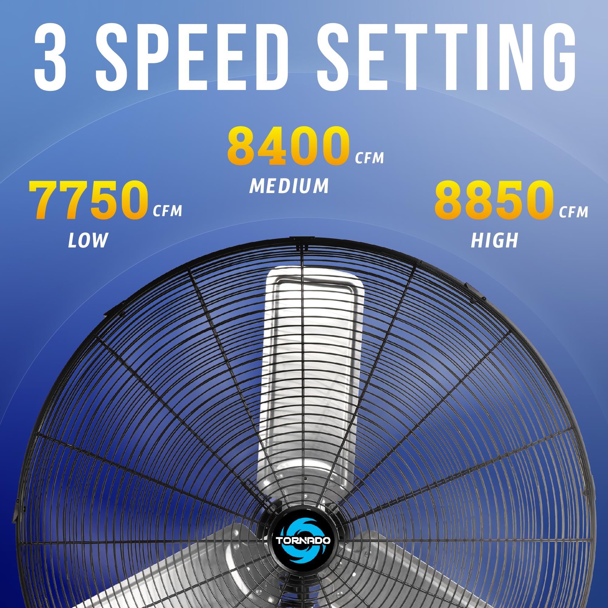 Tornado Pro Series High Velocity Wall Mount Fan 30 Inch, Oscillating Fan For Commercial, Industrial Use 3 Speed 8850 Cfm 6.6 Ft