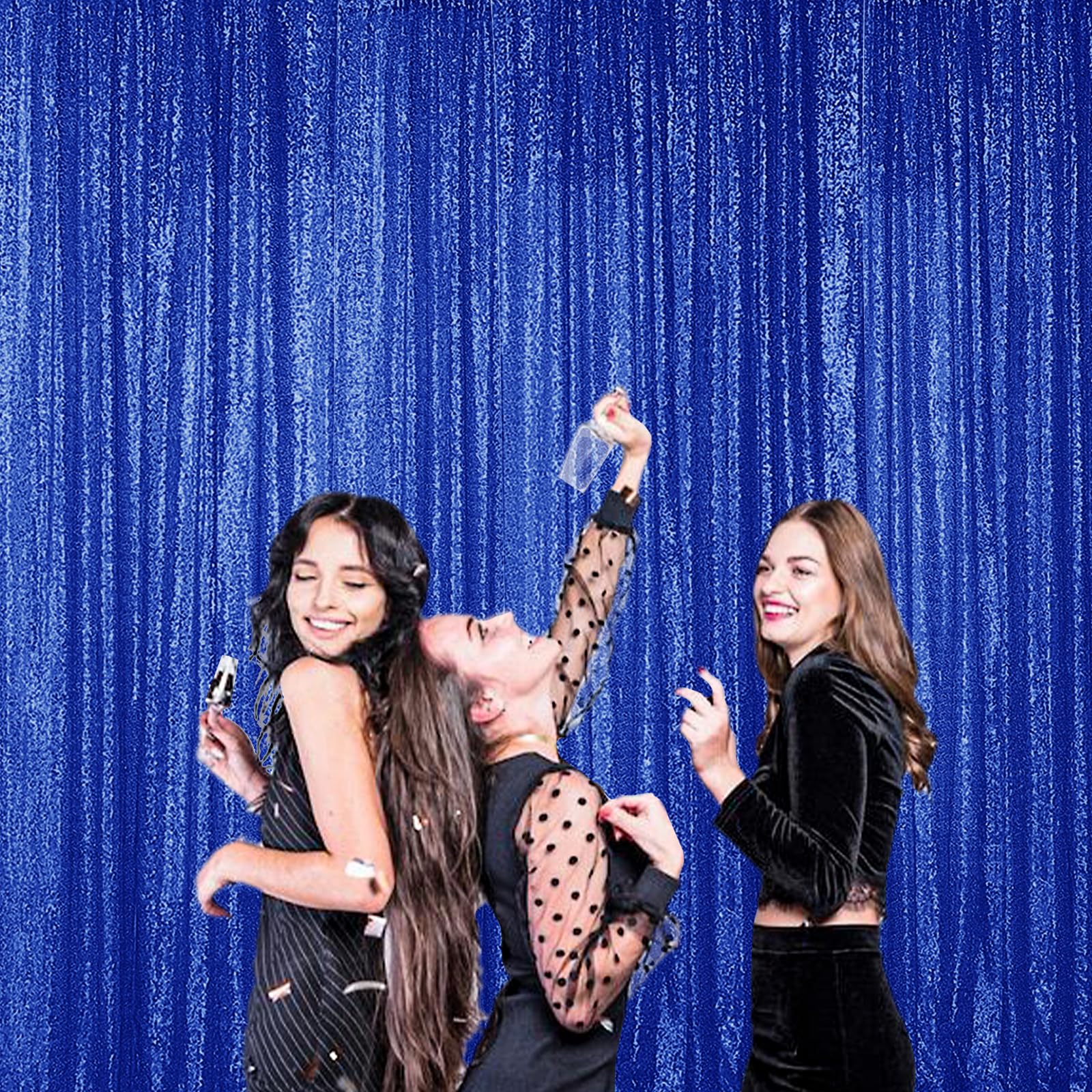 Sugargirl Navy Blue Sequin Backdrop Curtain 4 Panels 2Ftx8Ft Glitter Navy Blue Background Drapes Sparkle Photography Backdrop Fo