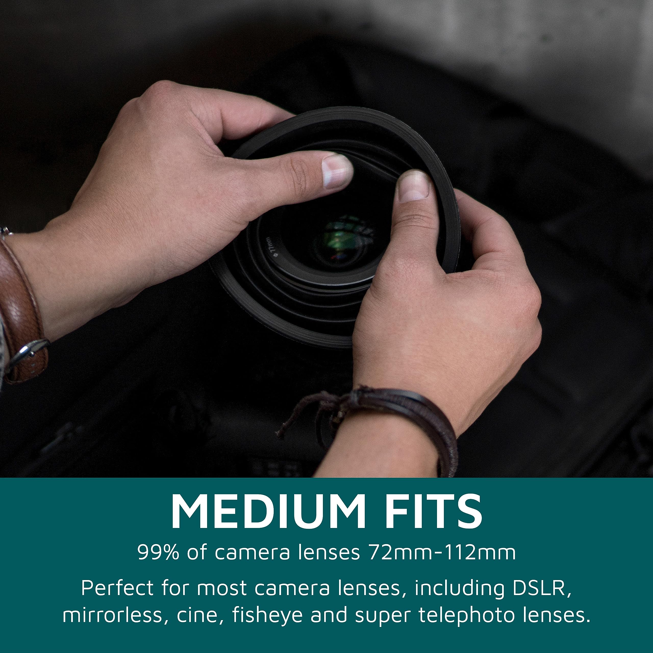 Kuvrd   Universal Lens Hood (M|72)   Fits 99% Of Lenses, Element Proof, Lifetime Coverage, Fits 72Mm 112Mm, Single Lens Hood   (