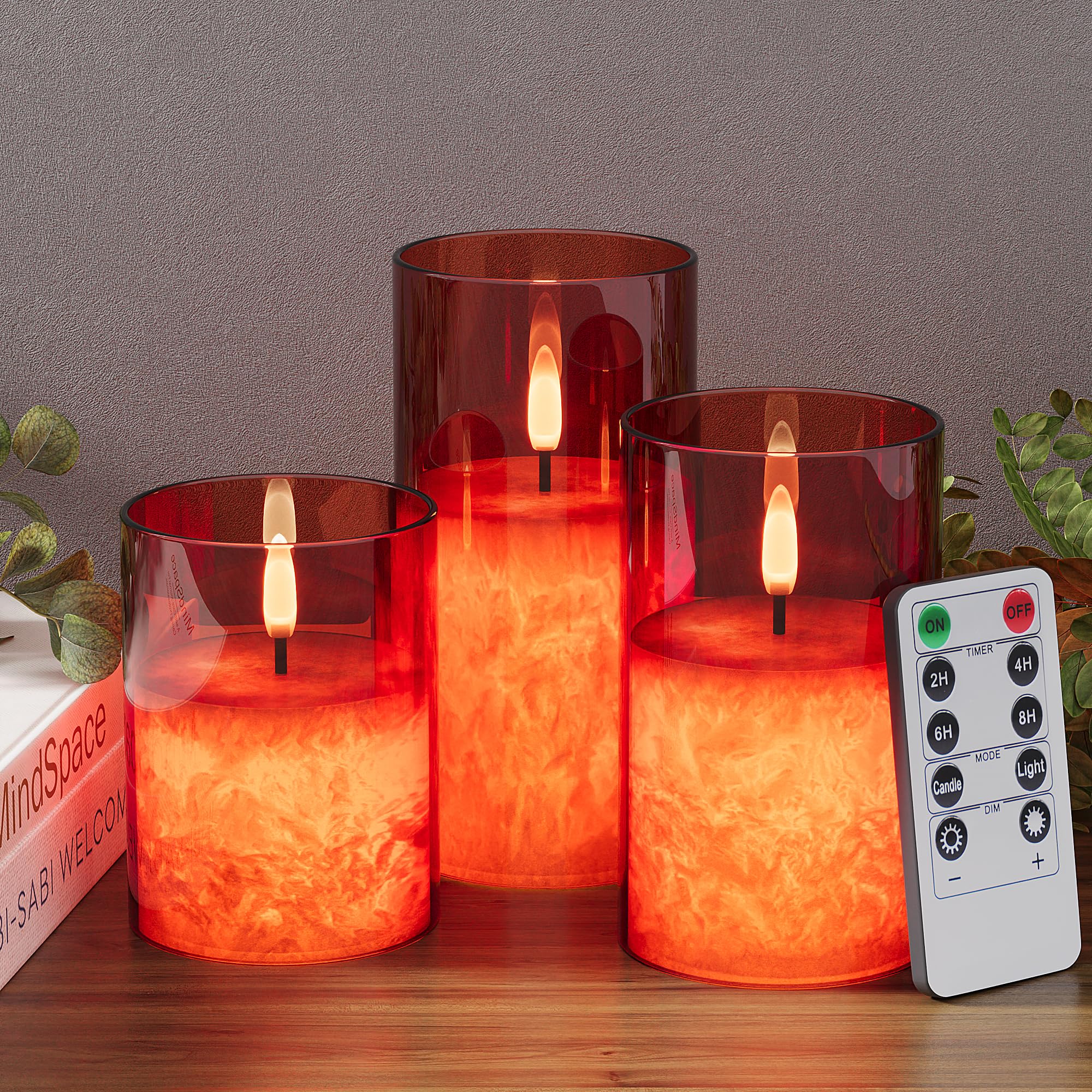 Viodaim Ice Crystal Real Wax Glass Flameless Candles With Remote & Timer, Battery Operated Candles With Warm Flickering Flame, R