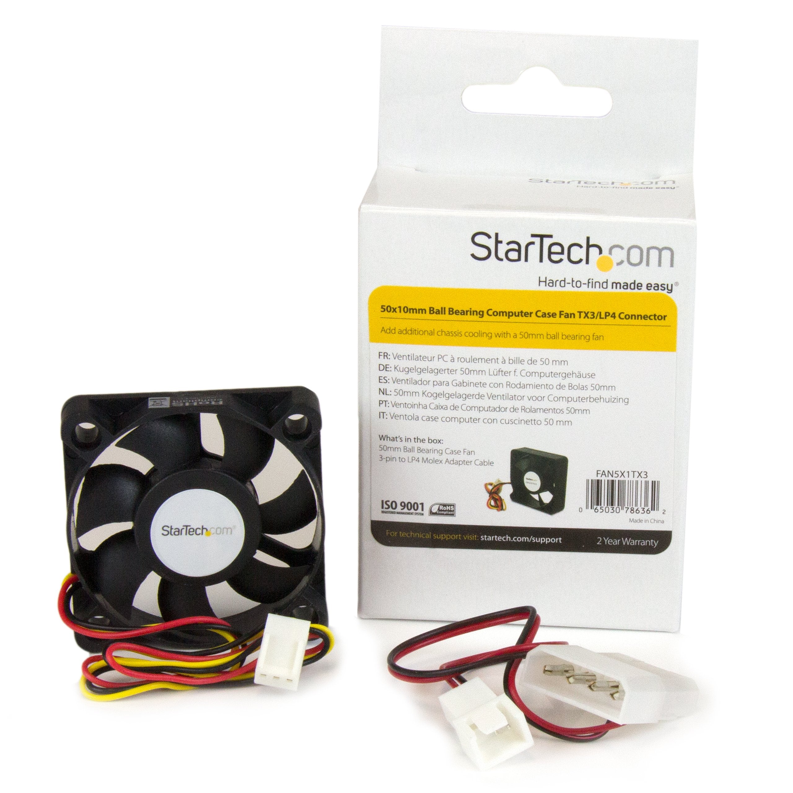 Startech.Com 50X10Mm Replacement Ball Bearing Computer Case Fan Tx3/Lp4 Connector   3 Pin Case Fan   Tx3 Fan   50Mm Fan (Fan5X1T