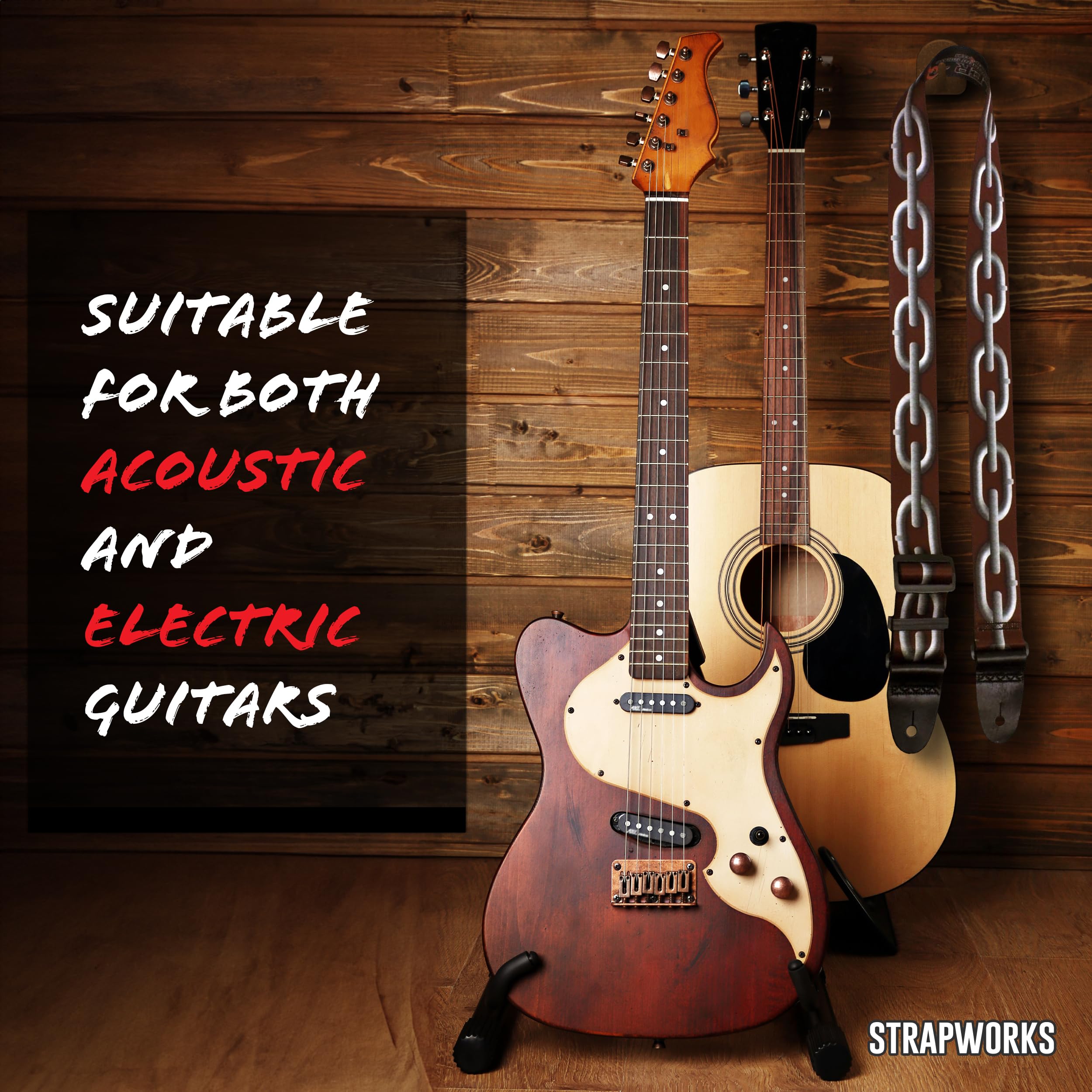 Killer-Q Guitar Strap - Stylish Straps For Electric And Acoustic Guitars With Leather Tabs, 2 Inches X 5 Feet, Chains