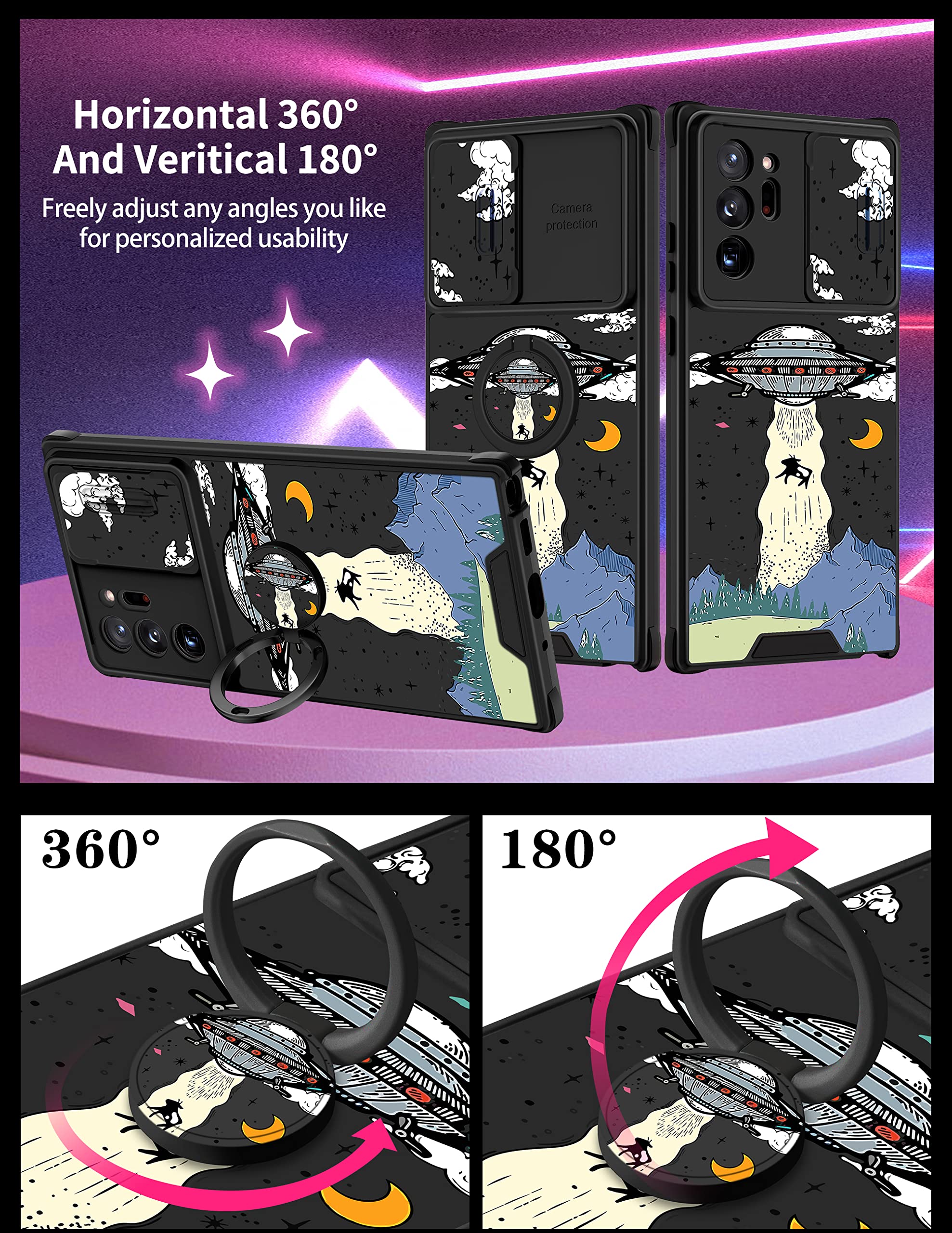 Goocrux (2In1 For Samsung Galaxy Note 20 Ultra Case For Women Girls Cute Ufo Phone Cover Cool Aliens Universe Design With Slide