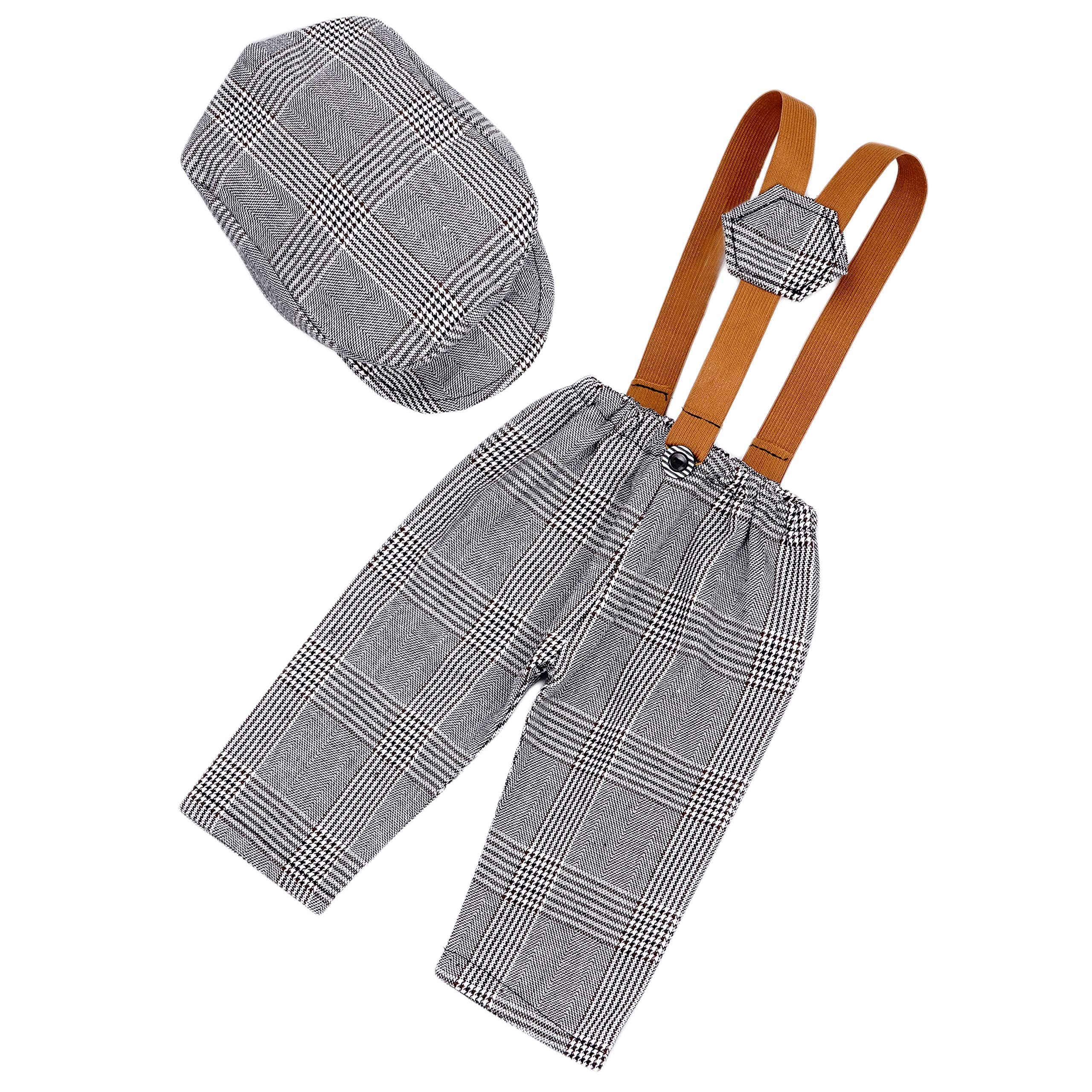 Coberllus Newborn Monthly Baby Photo Props Stripe Cool Boys Cap Rompers Photography (Silver Gray)