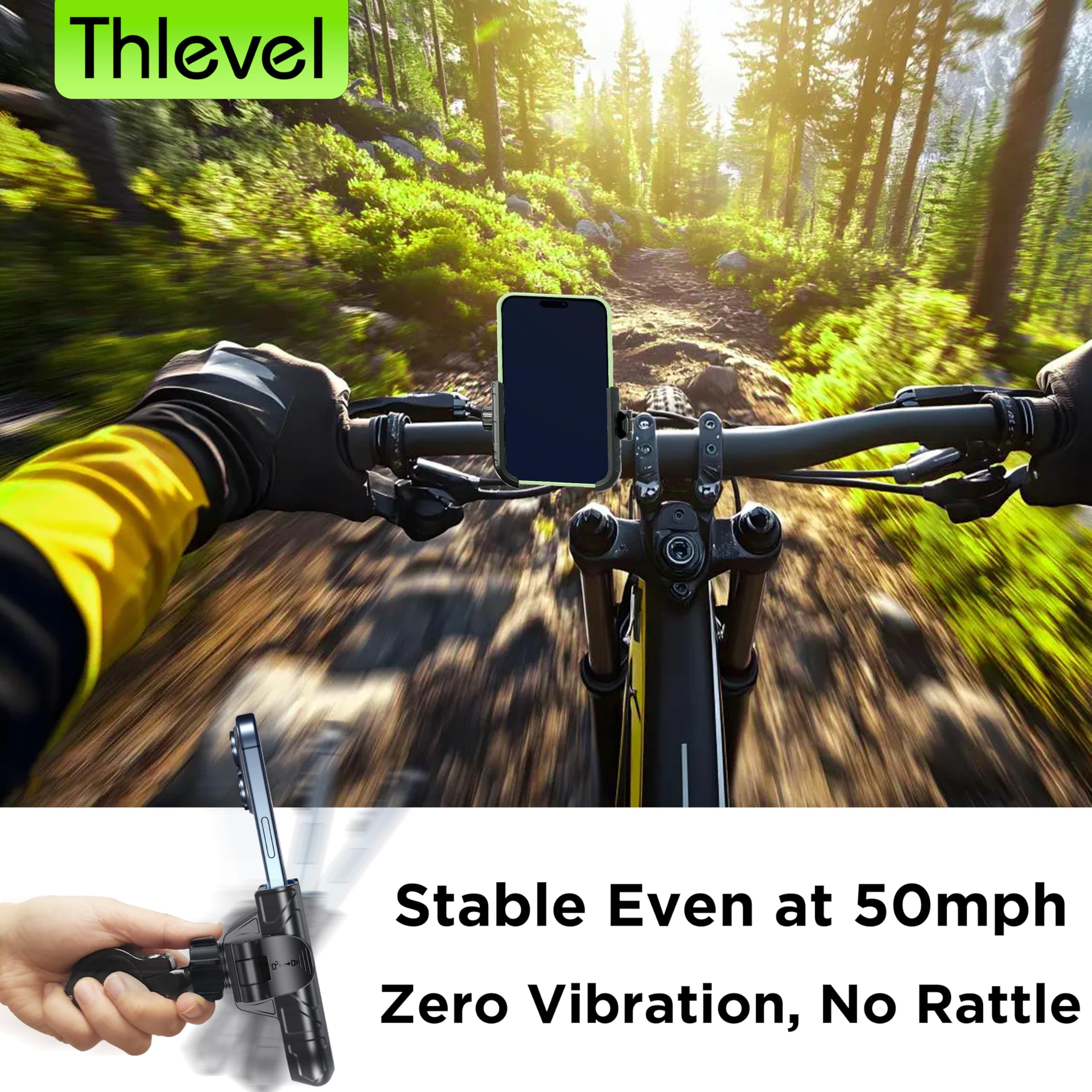 Thlevel Bike Phone Mount Holder No Block Camera Motorcycle Cell Phone Holder Quick Lock 360 Rotate For Iphone 16 Pro Max For Sam