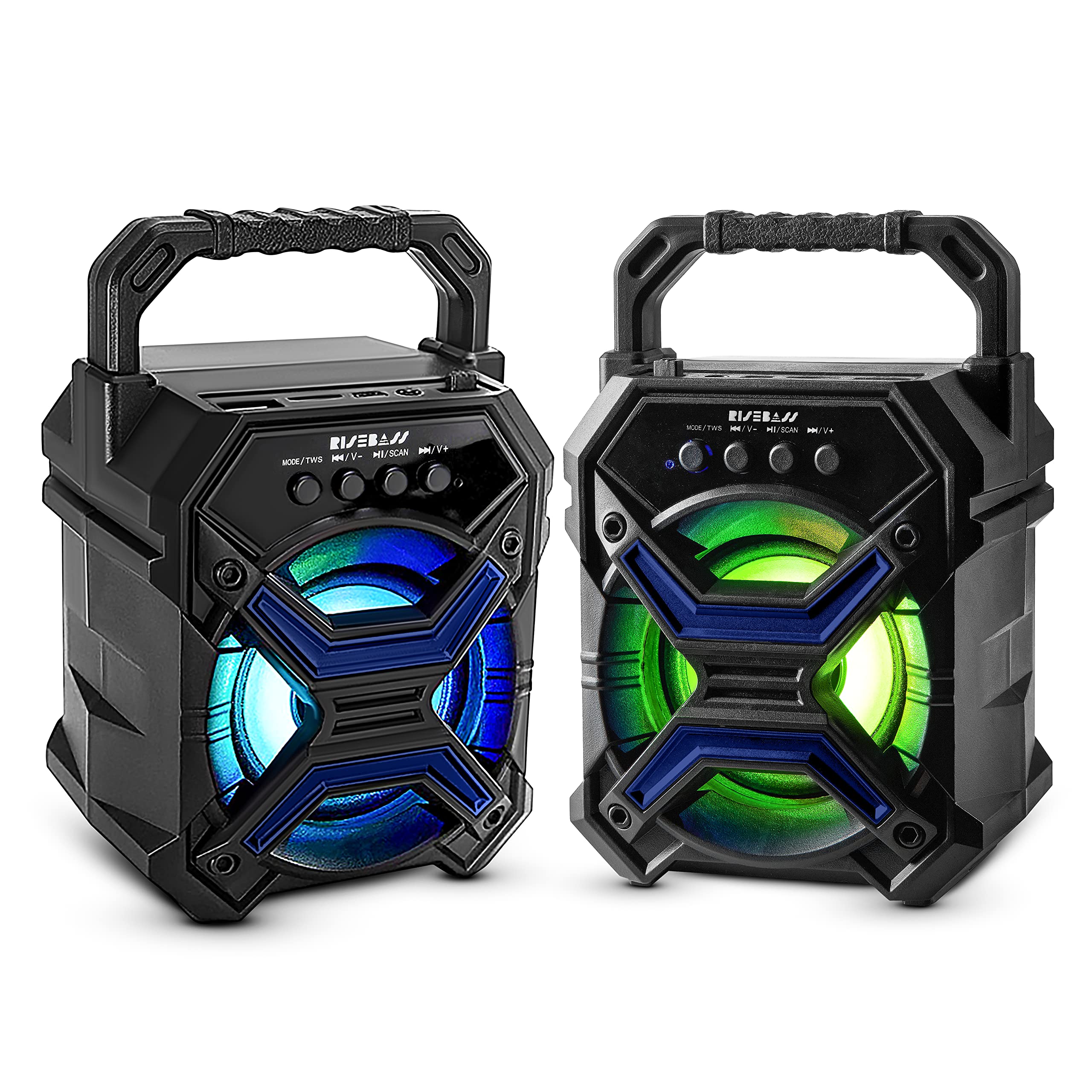 Risebass Portable Wireless Bluetooth Speaker For Iphone, Android, Ipod And More   Rechargeable Bluetooth Speaker For Kids & Adults   Mini Speaker With Party Lights For Hiking, Picnic
