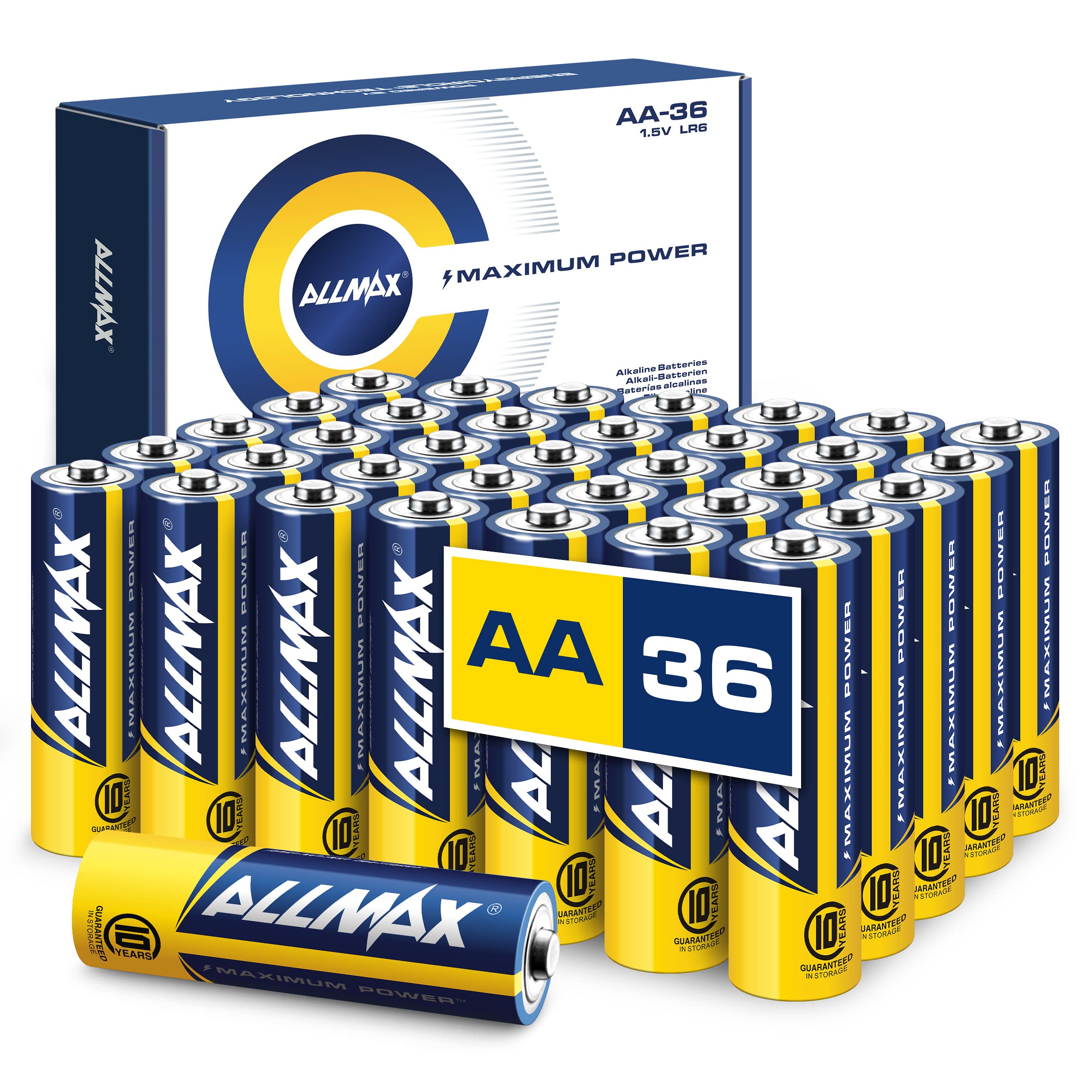 Allmax Aa Maximum Power Alkaline Double A Batteries (36 Count)   Ultra Long Lasting, 10 Year Shelf Life, Leakproof Design, 15V