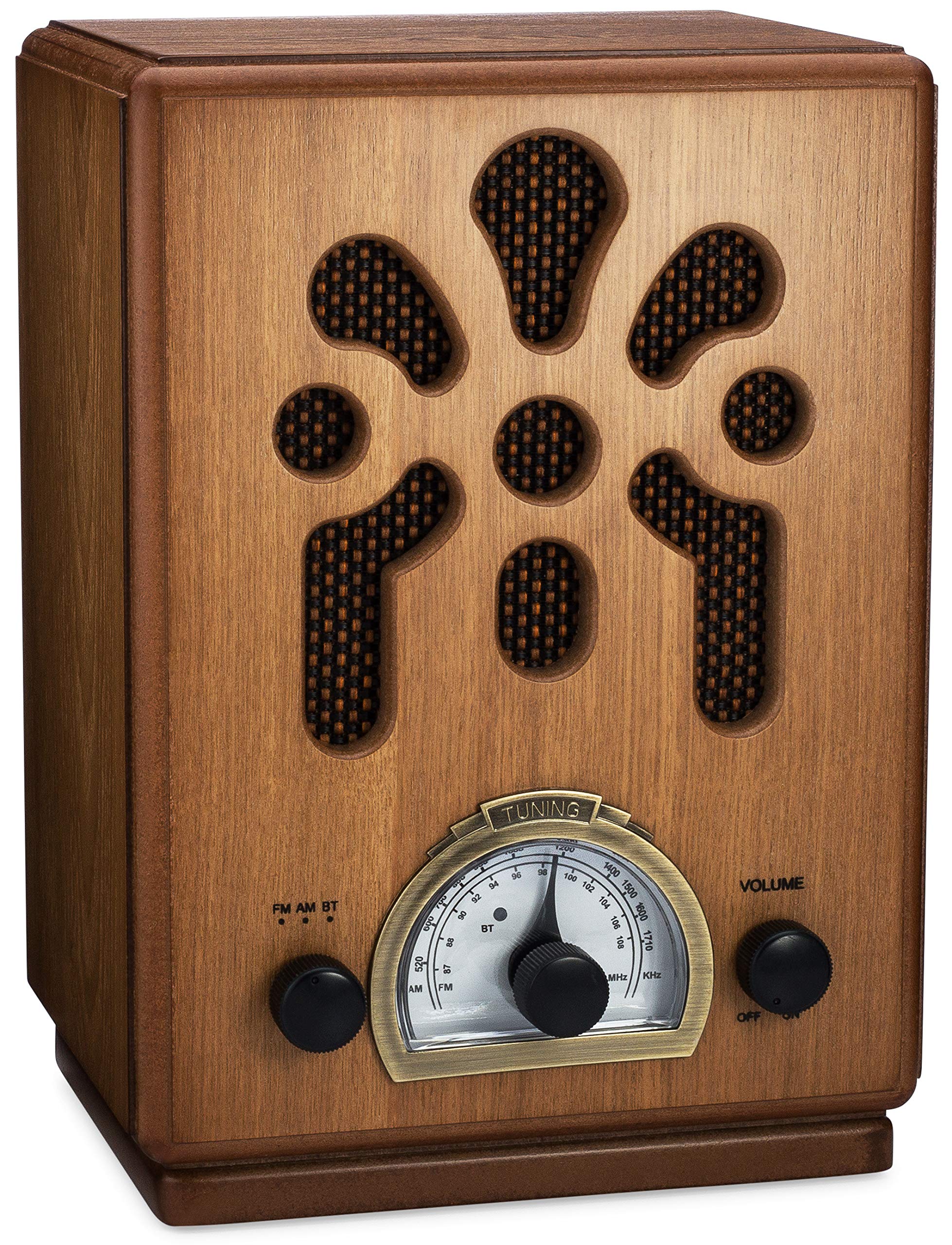 Clearclick Classic Vintage Retro Style Am/Fm Radio With Bluetooth   Handmade Wooden Exterior Brown
