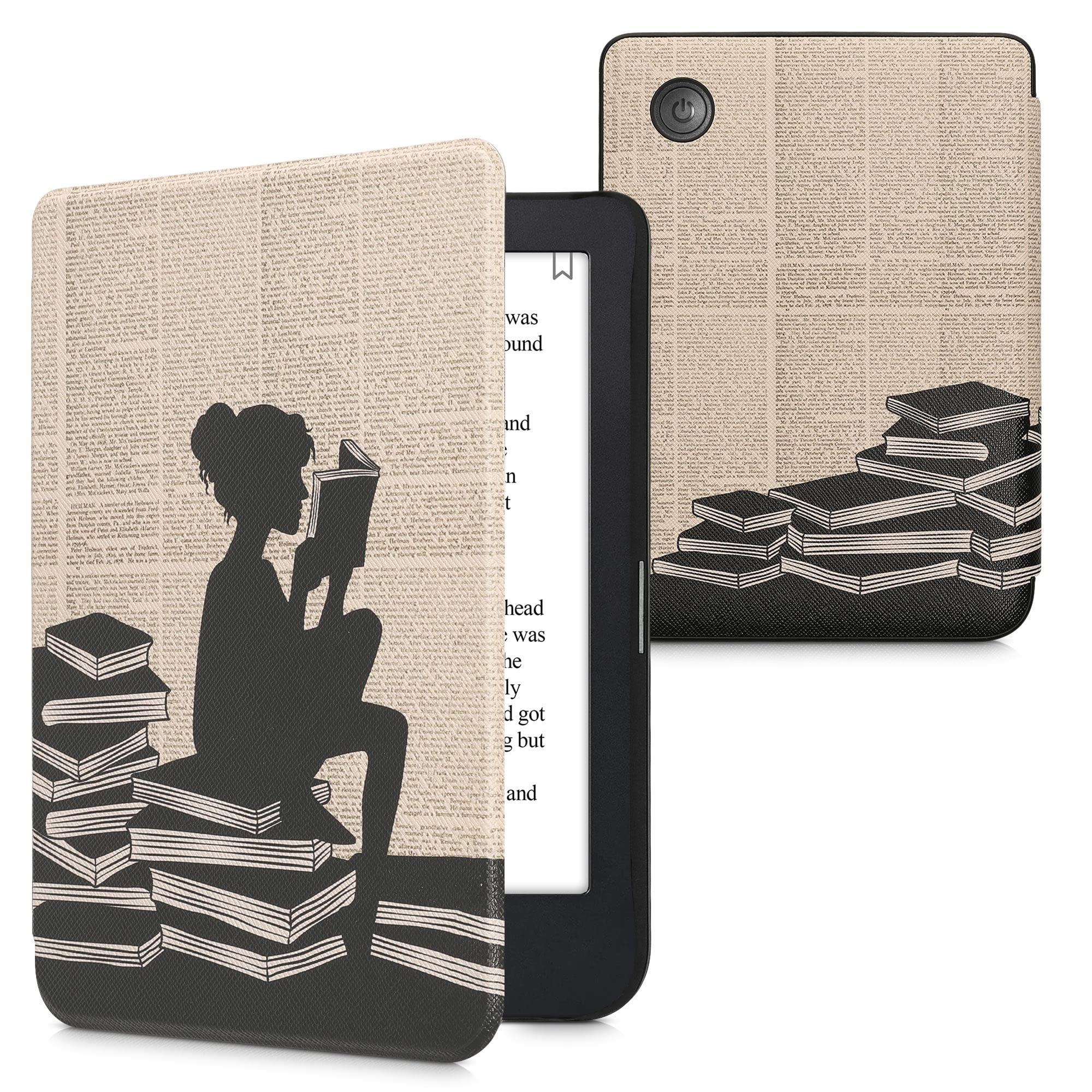 Kwmobile Case Compatible With Kobo Clara 2E / Tolino Shine 4 Case   Ereader Cover   Girl And Books Black/Beige