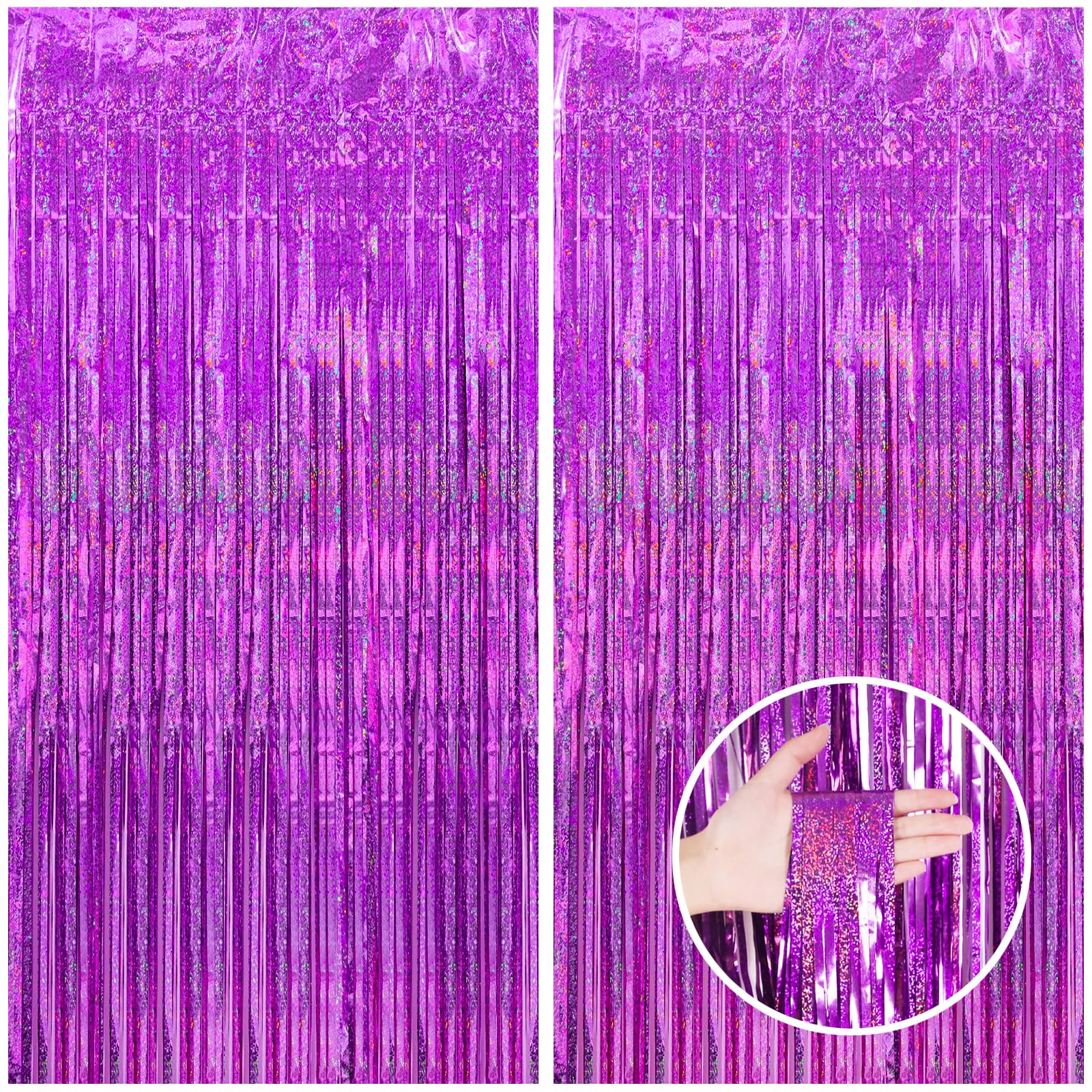 Canrevel 2 Pack 3.3X8.2 Feet Hot Pink Foil Fringe Backdrop Curtains, Glitter Tinsel Streamers Birthday Party Decorations, Fringe