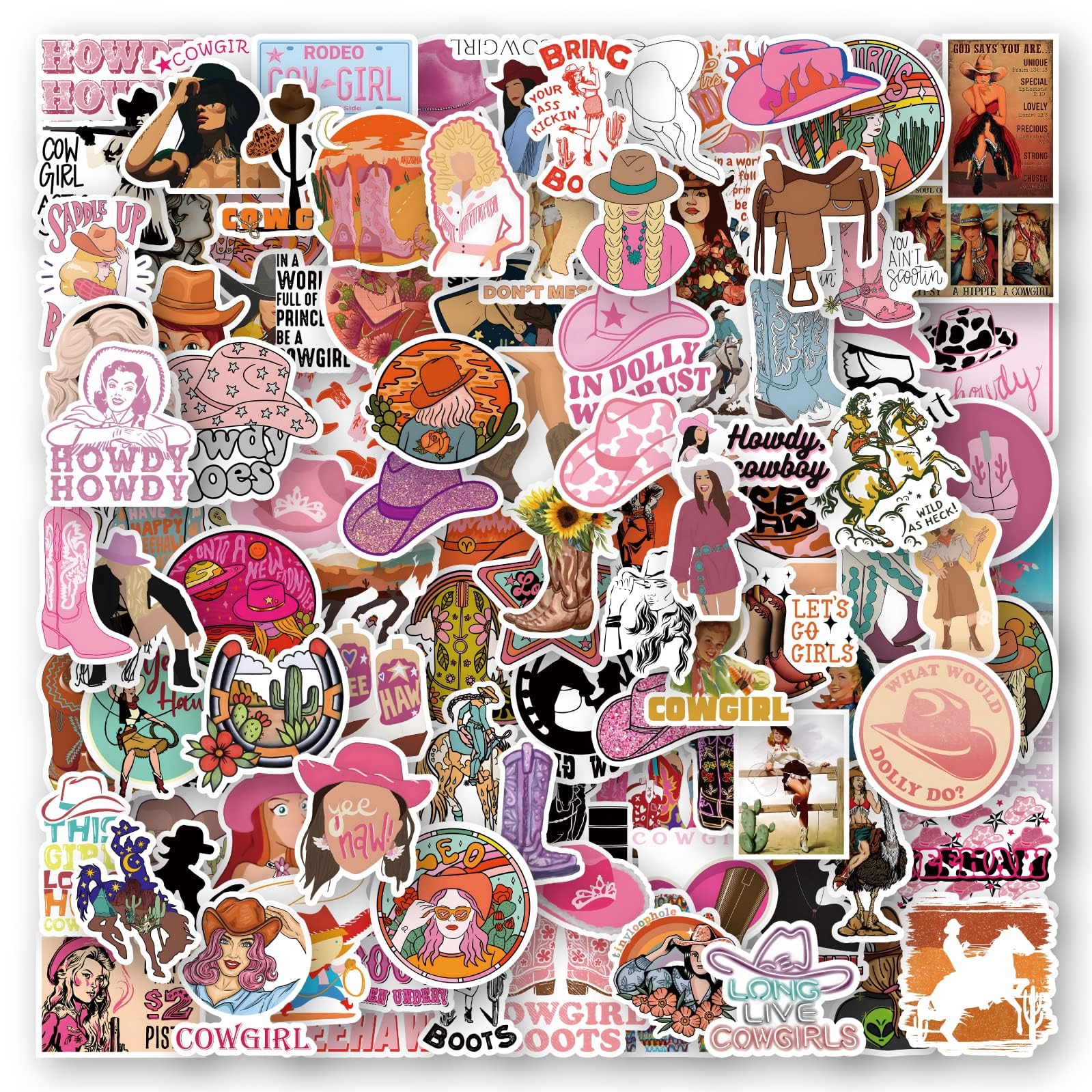 Wqowehi 110 Pcs Cowgirl Stickers Vinyl Western Stickers For Water Bottles, Cowgirl Hats, Laptops, Scrapbooking, Skateboards, Sno