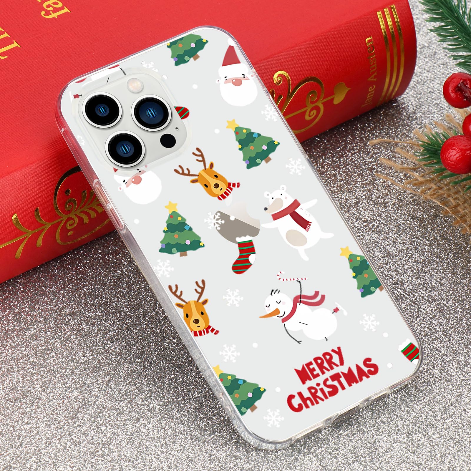 Lchulle Compatible With Iphone 13 Pro Christmas Case Xmas Santa Holiday Transparent Clear Design Women Men Kids Soft Tpu Silicon