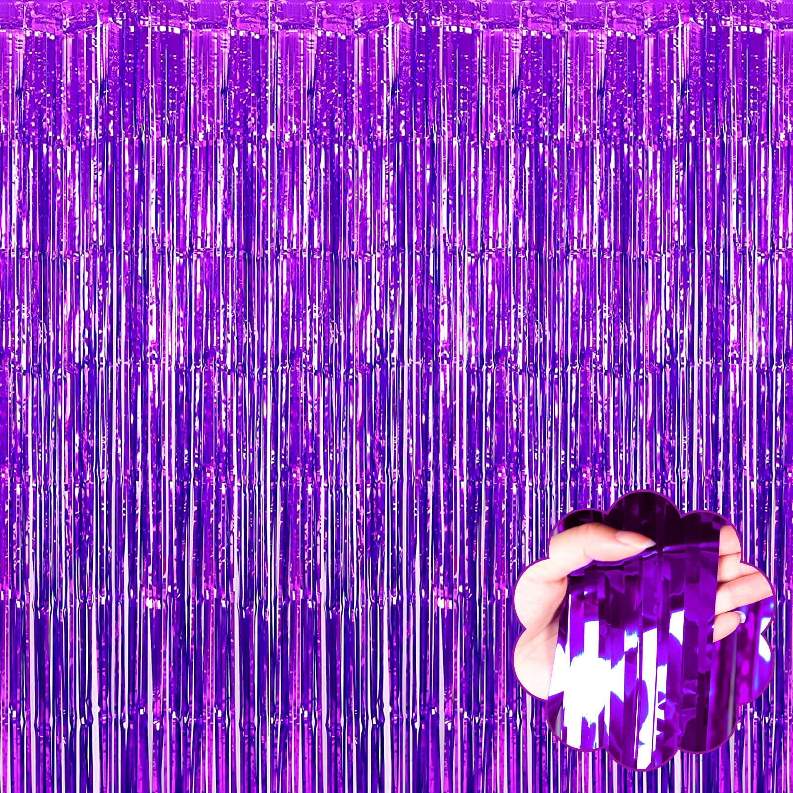 8 Pack Purple Tinsel Foil Fringe Curtain Backdrop, 3.28Ft X 8.2Ft Metallic Streamers For Photo Booth, Birthday, Wedding, Valenti