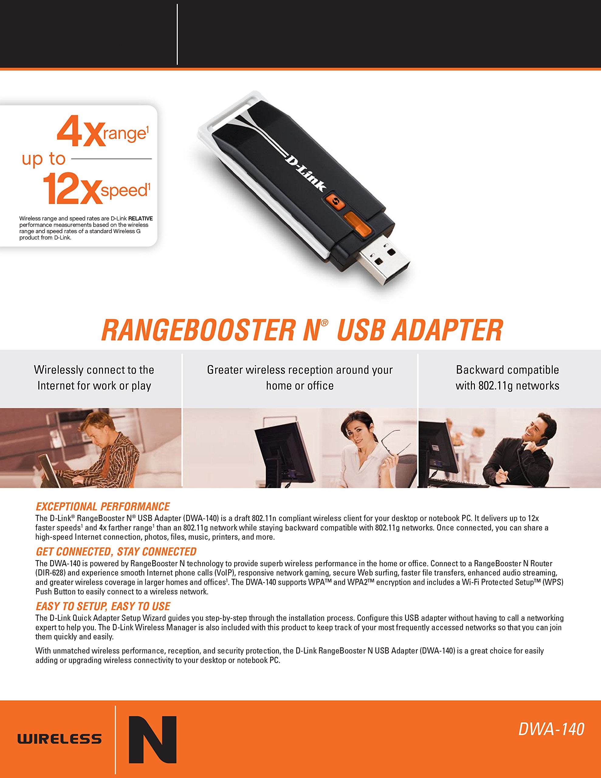 D Link Dwa 140 Rangebooster Draft 802.11N Wireless Usb Adapter
