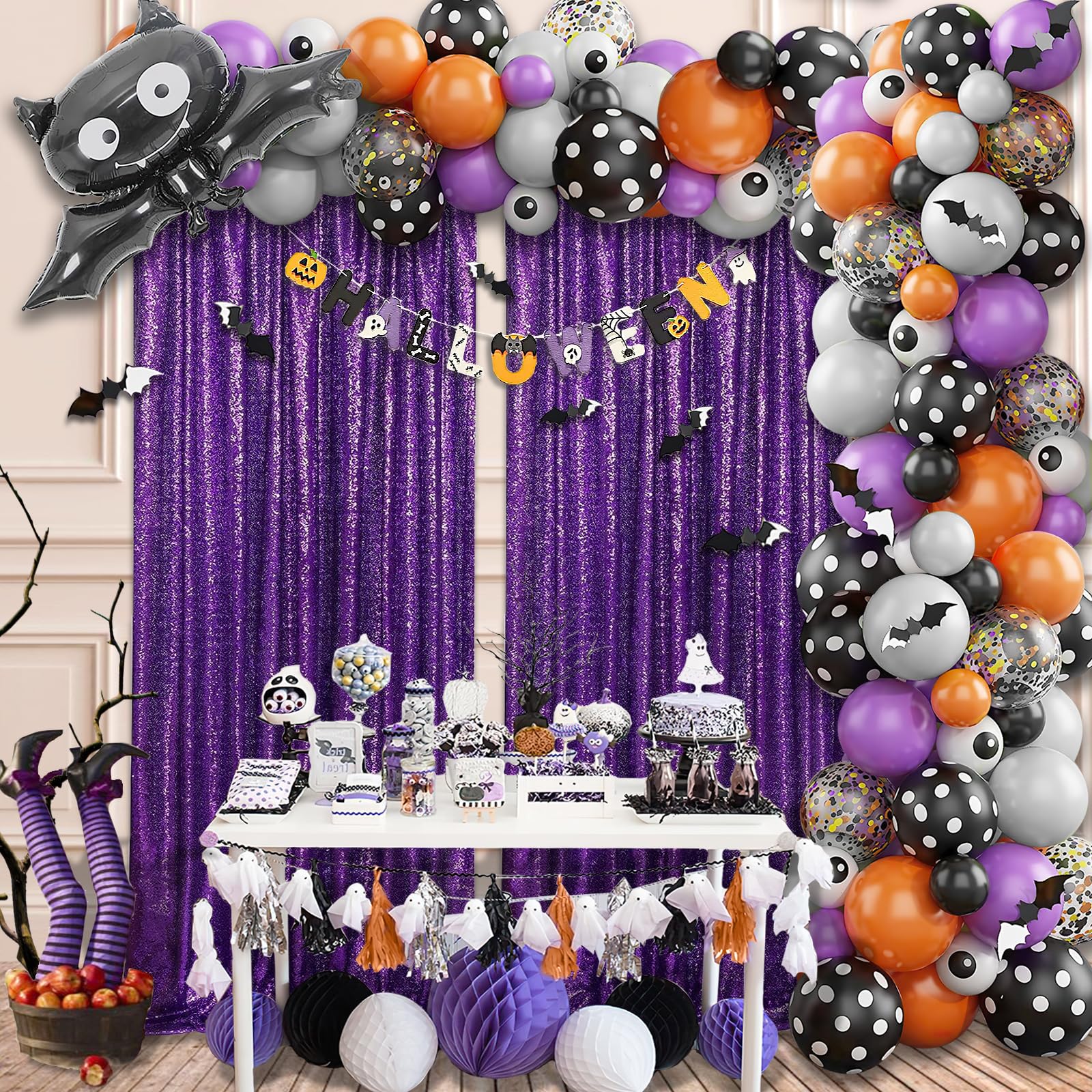 Purple Sequin Backdrop 2 Panels 2Ftx8Ft Glitter Halloween Party Backdrop Curtains Photo Background For Wedding Baby Shower Stage