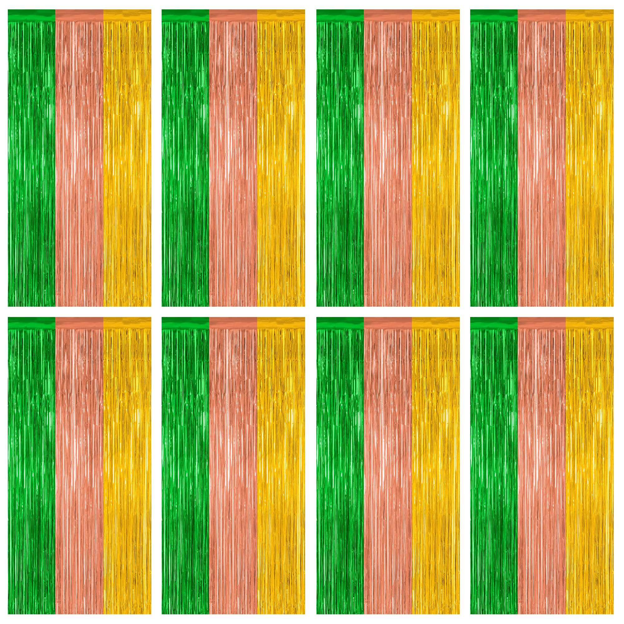 12 Pack Hawaiian Party Decorations, 3.28 FT x 7.05 FT Luau Party Decorations, Green Brown Yellow Backdrop Fringe Curtains Foil S