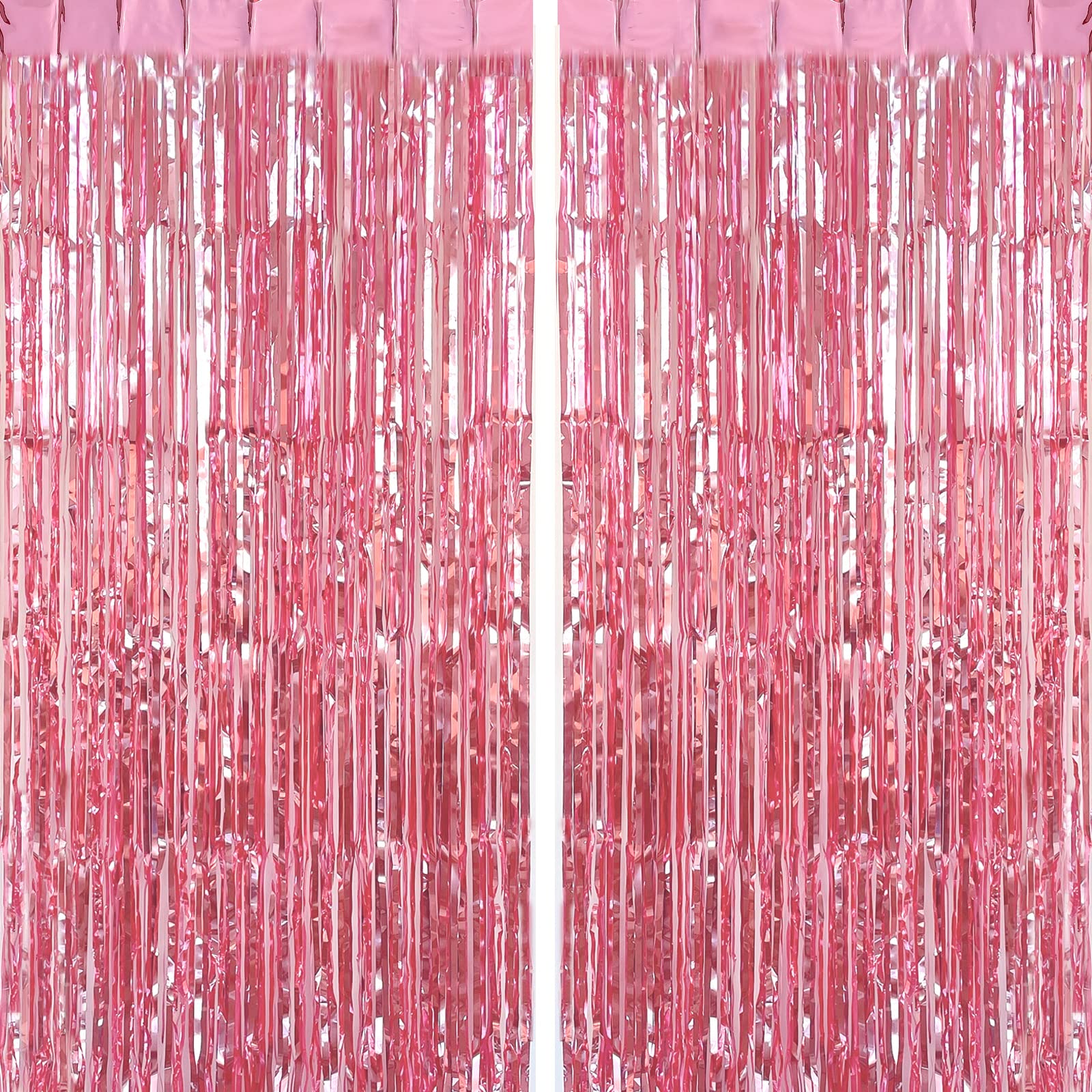 Chrorine 2Pcs 3Ft X 8.3Ft Pink Tinsel Foil Fringe Curtains Streamers Backdrop For Pink Party Birthday Wedding Bachelorette Baby
