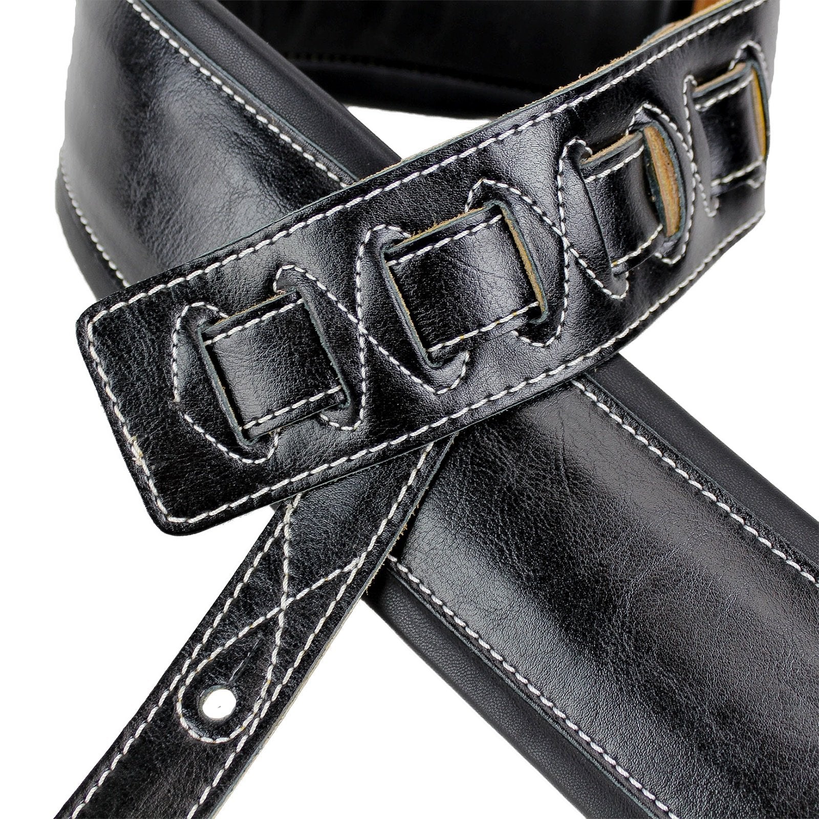 Walker & Williams C 22 Xl Premium Black Grain Leather Guitar Strap Extra Long Double Padded Up To 61'' For Acoustic, Electric, A
