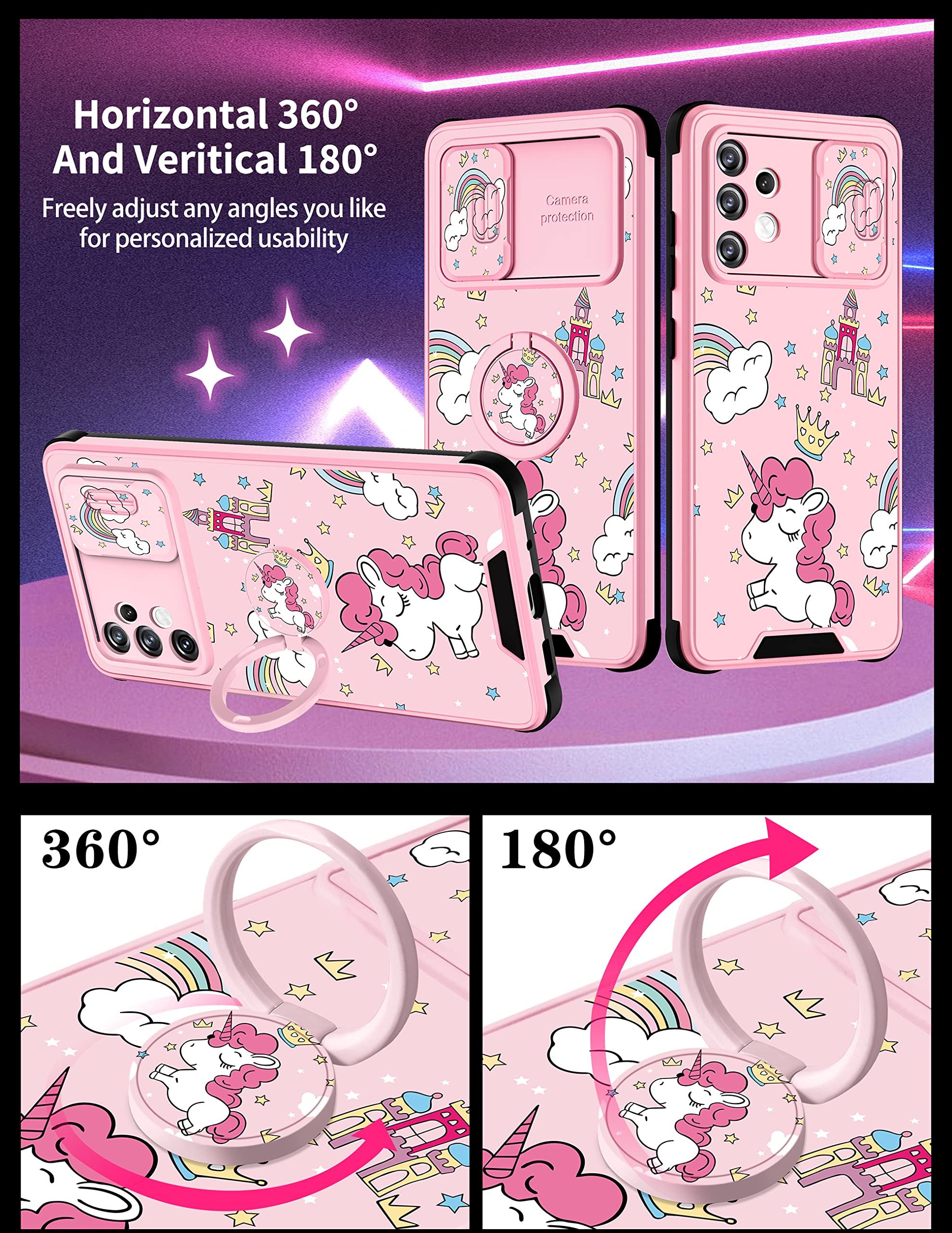 Goocrux (2In1 For Samsung Galaxy A32 5G Case Unicorn For Girls Women Kawaii Cartoon Girly Phone Cover Cute Unique Design With Sl
