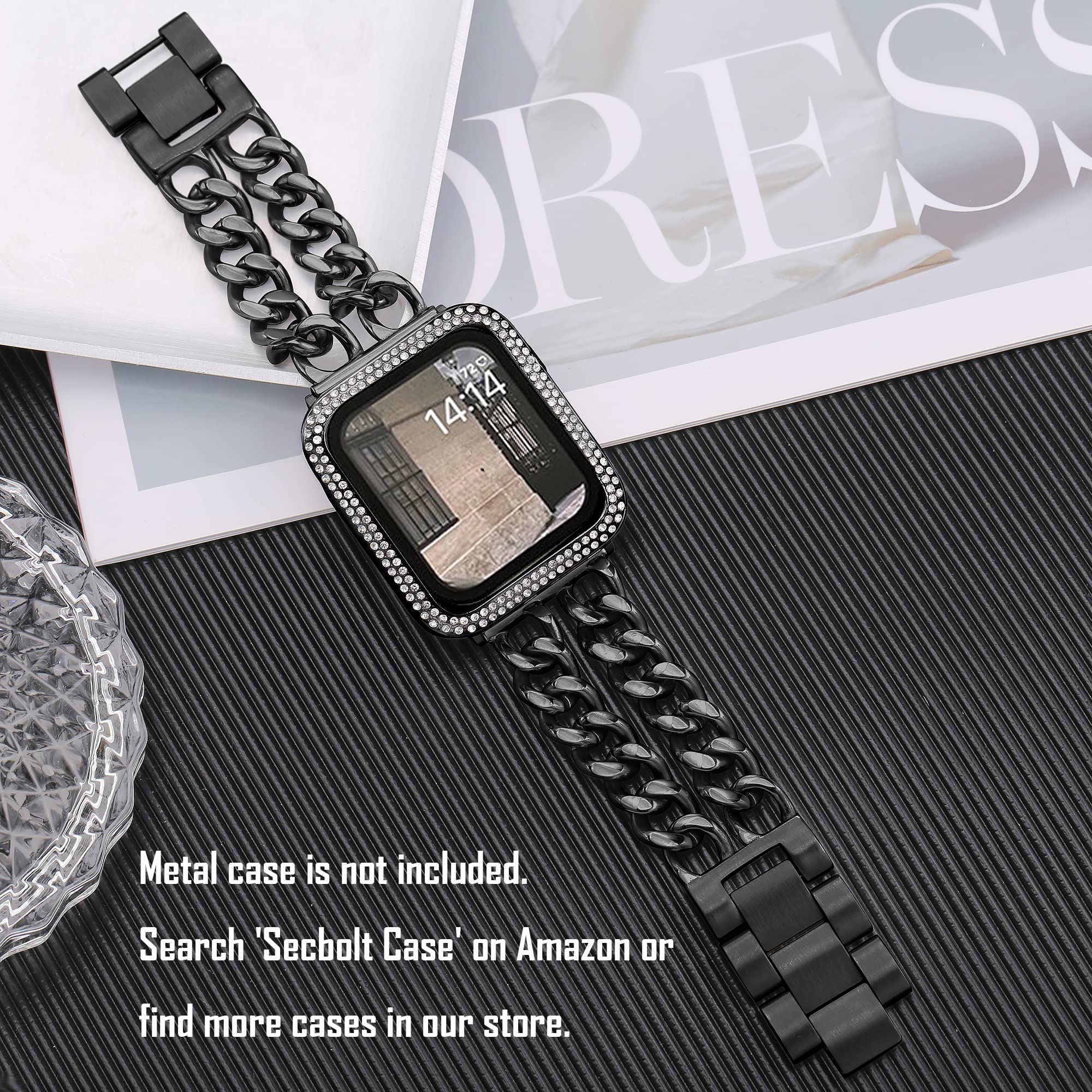 Secbolt Bands Compatible With Apple Watch 42Mm 44Mm 45Mm Iwatch Series 9 8 7 6 5 4 3 2 1 Se Stainless Steel Chain Links Replacem