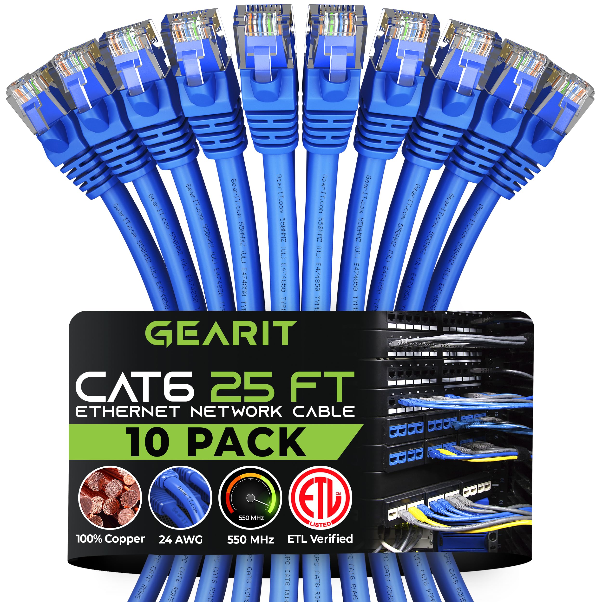 Gearit Cat 6 Ethernet Cable 25 Ft (10 Pack)   Cat6 Patch Cable, Cat 6 Patch Cable, Cat6 Cable, Cat 6 Cable, Cat6 Ethernet Cable,