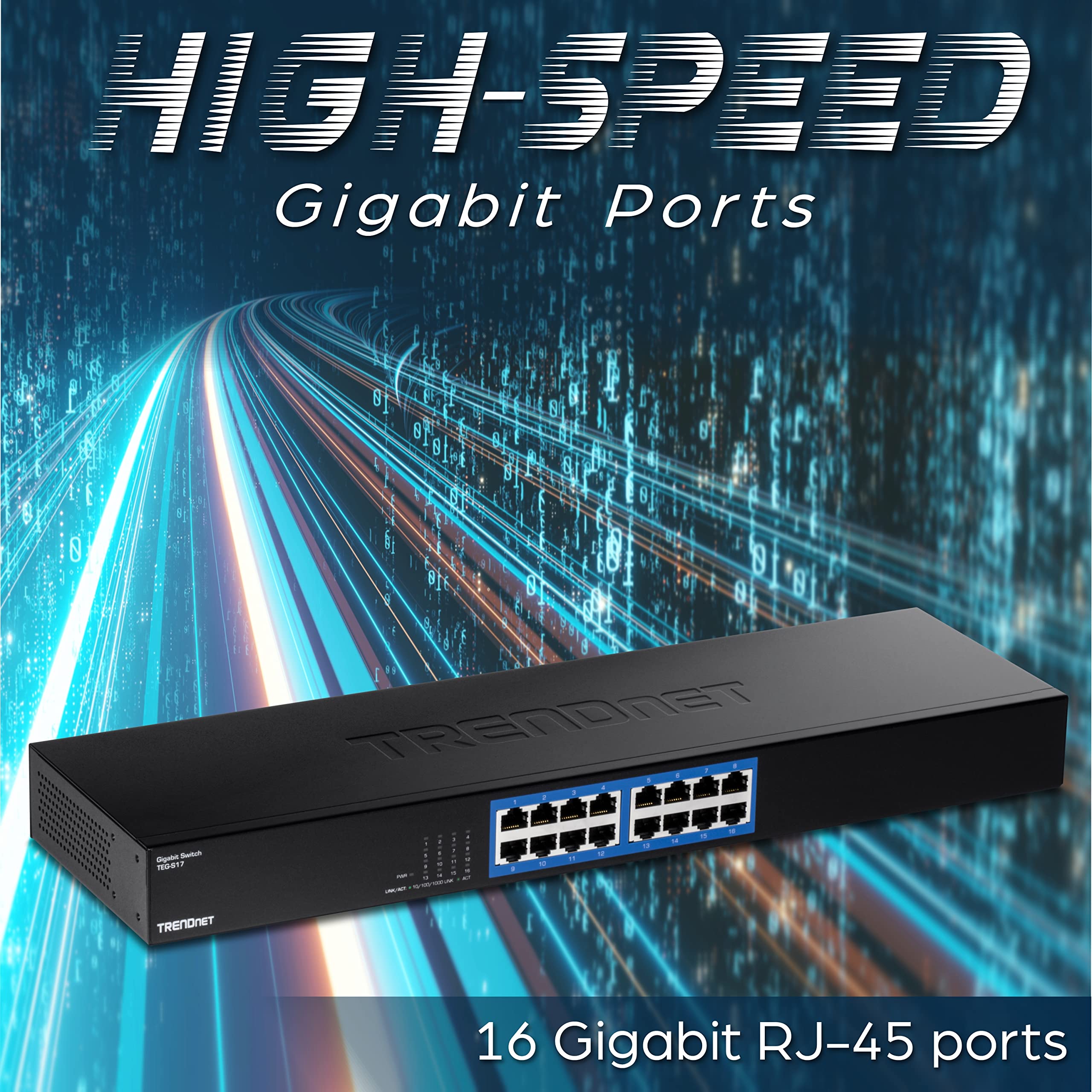 Trendnet 16 Port Gigabit Switch, Teg S17, 16 X Gigabit Rj 45 Ports, 32Gbps Switching Capacity, Fanless Design, Metal Enclosure,