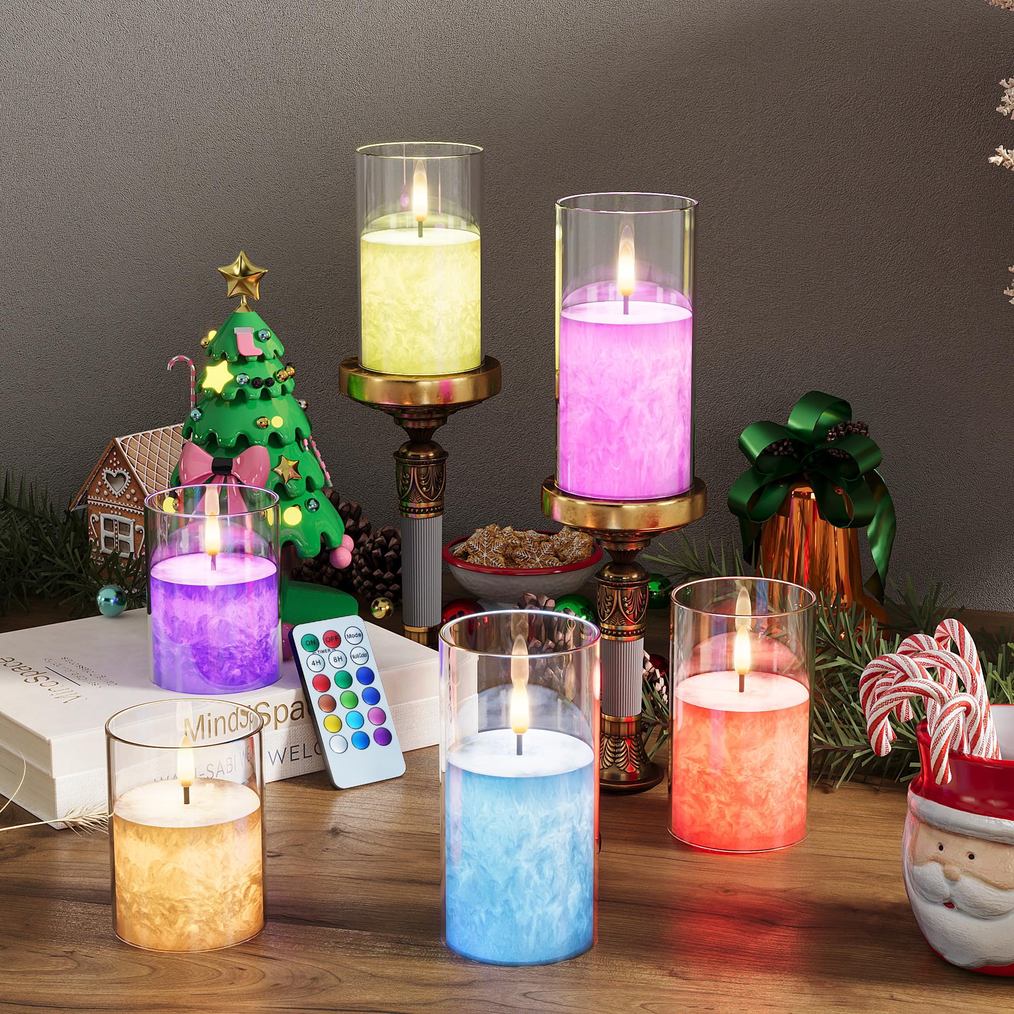 12Colors Flickering Flameless Candles With Remote & Timer, Real Wax Battery Operated Candles With Flickering Flame, Multi Color