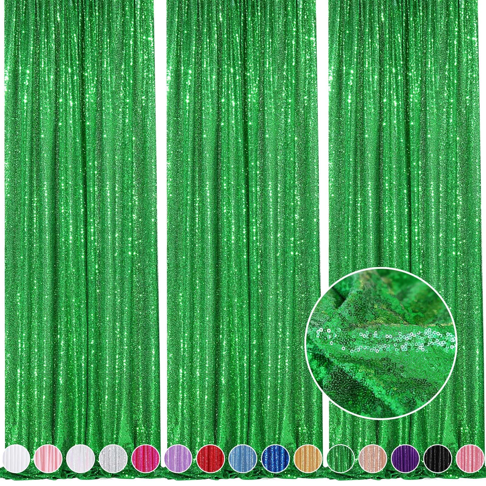 Sequin Curtains Christmas Backdrop 3 Panels Sequin Fabric 2Ftx8Ft Green Photography Background Wedding Photo Booth Backdrop